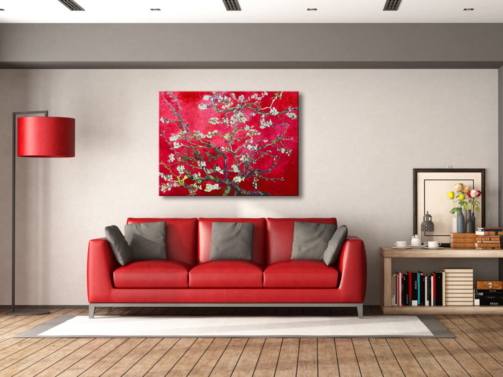 Wieco Art Extra Large Red Almond Blossom Tree Vincent Van Gogh Paintings Reproduction Canvas Prints Wall Art For Home Decor And