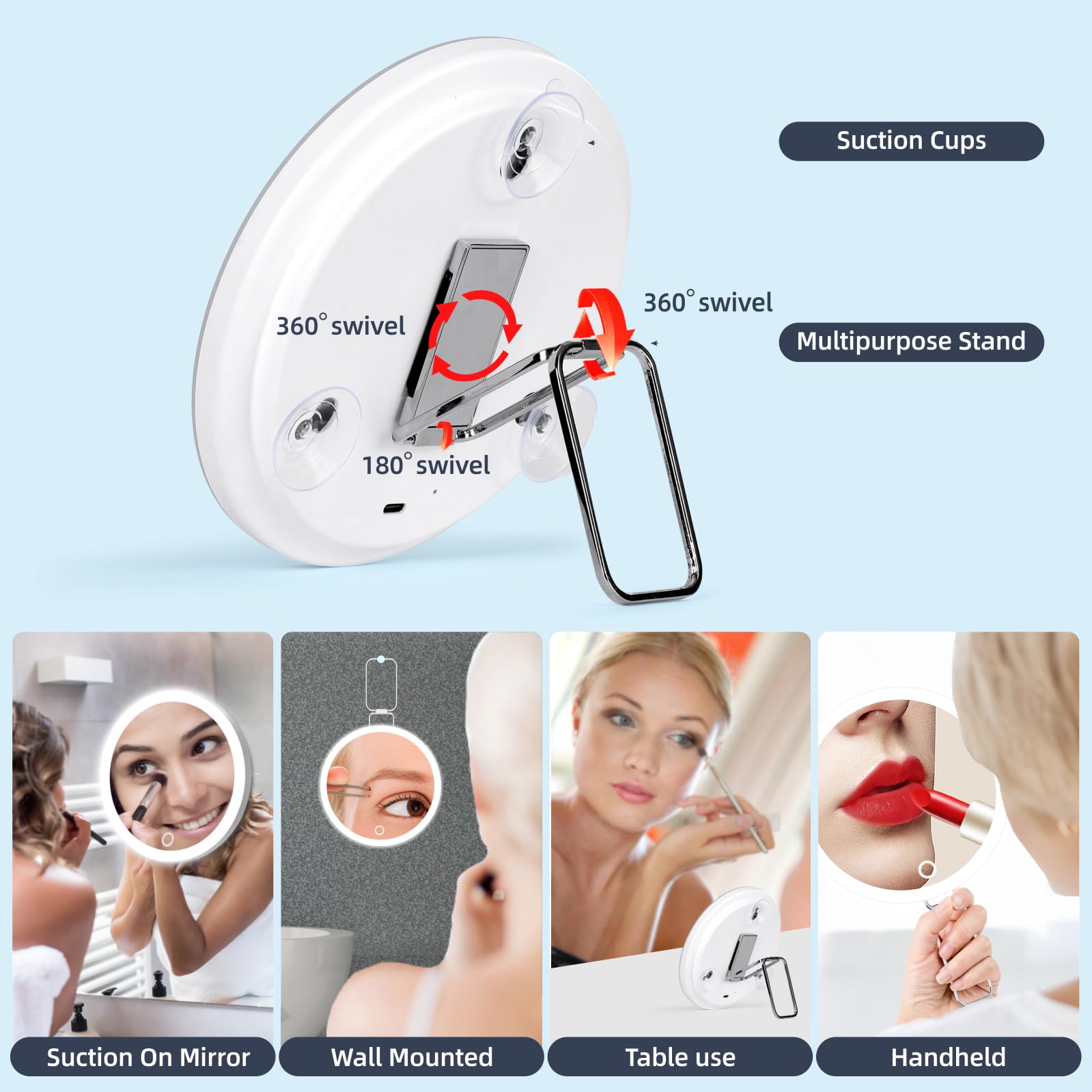 Magnifying Mirror With Light 30X, Large 6 Rechargeable 3 Colors Modes Dimming Lighted Makeup Mirror With 30X Magnification, Led