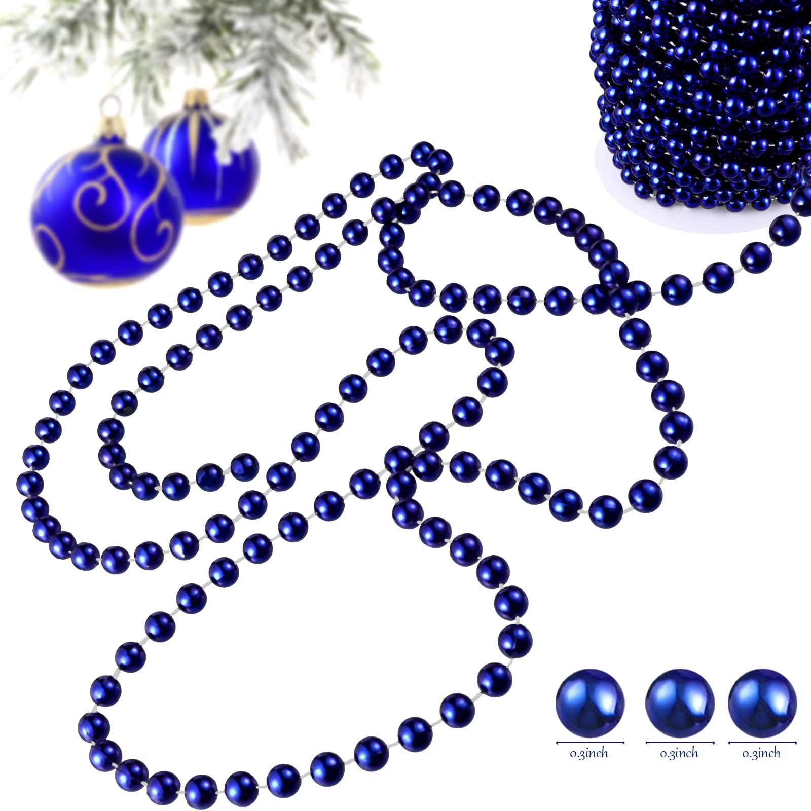 WILLBOND 50ft Christmas Tree Beads Artificial Pearls Garland Plastic Beads Roll for Christmas Tree Wedding DIY Decoration Suppli