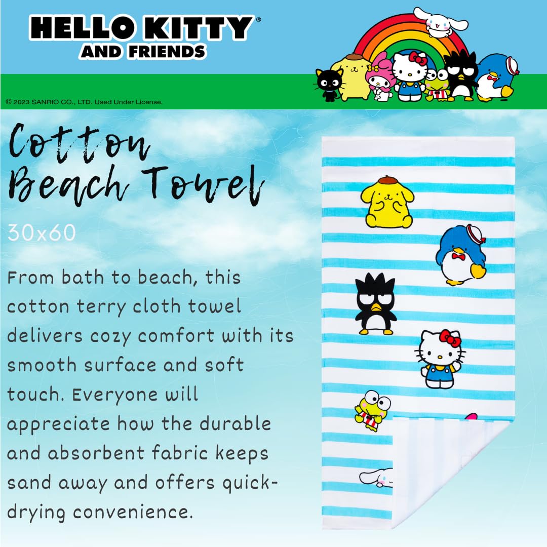 Franco Collectibles Sanrio Hello Kitty & Friends Super Soft Cotton Bath/Pool/Beach Towel, 60 In X 30 In, (Official Licensed Prod