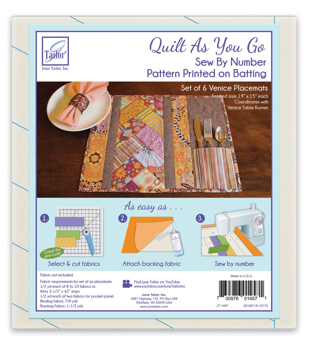 June Tailor Quilt As You Go Placemat Pattern Venice, Natural, 6 Pcs