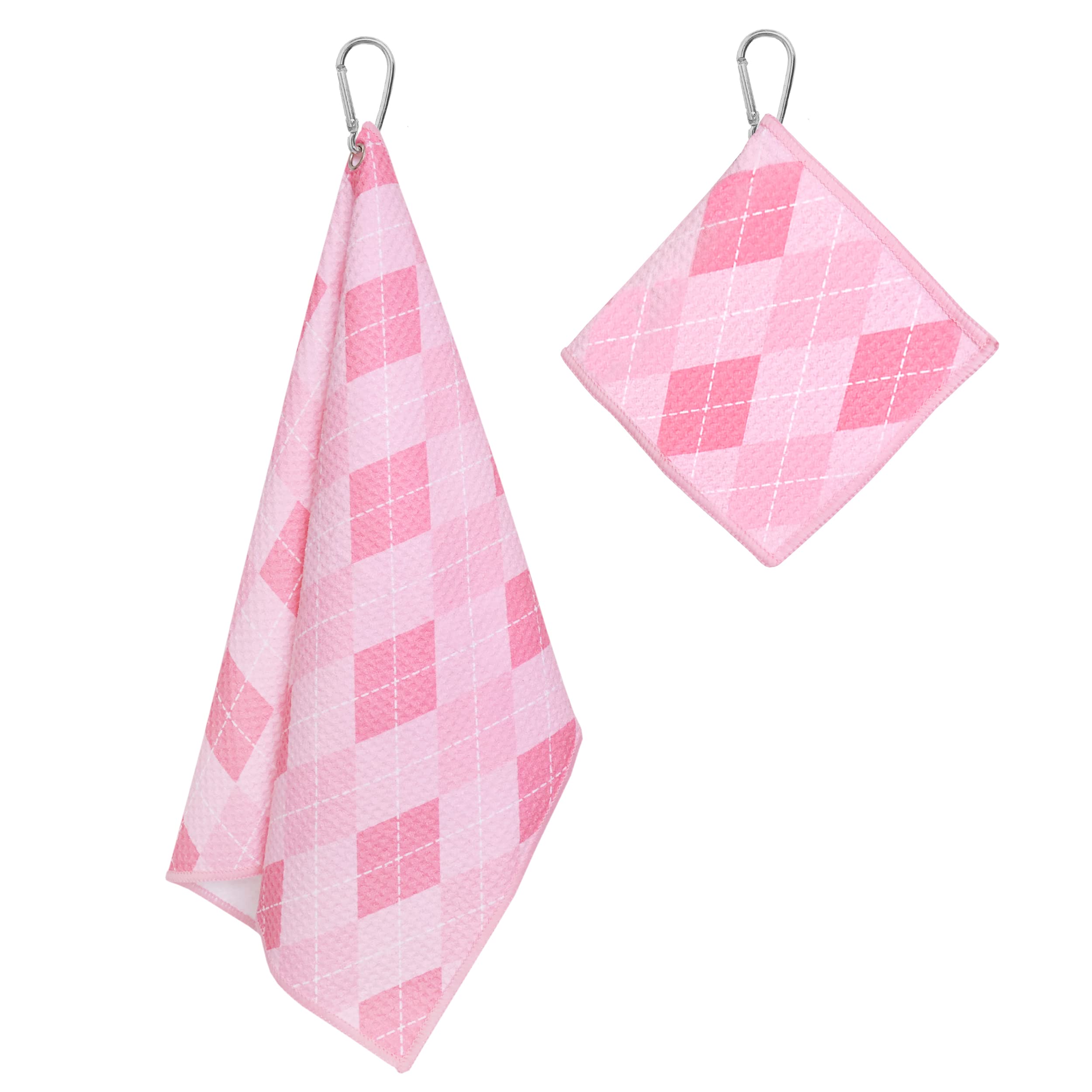 Argyle Plaid Golf Towel with Clip for Women and Men  Microfiber Waffle and Ball Towels  Set of 2