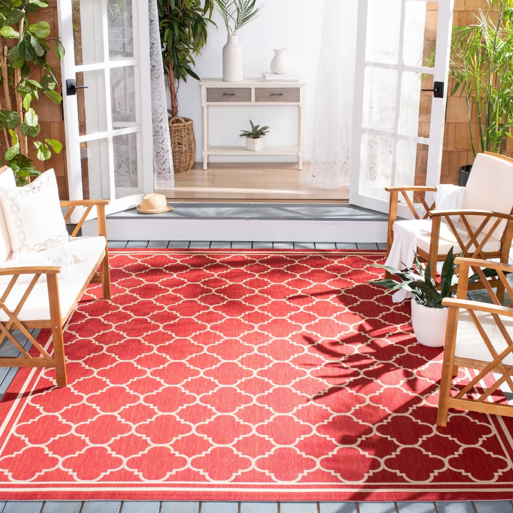 SAFAVIEH Courtyard Collection Area Rug - 9 x 12, Red & Bone, Non-Shedding & Easy Care, Indoor/Outdoor & Washable-Ideal for Pat