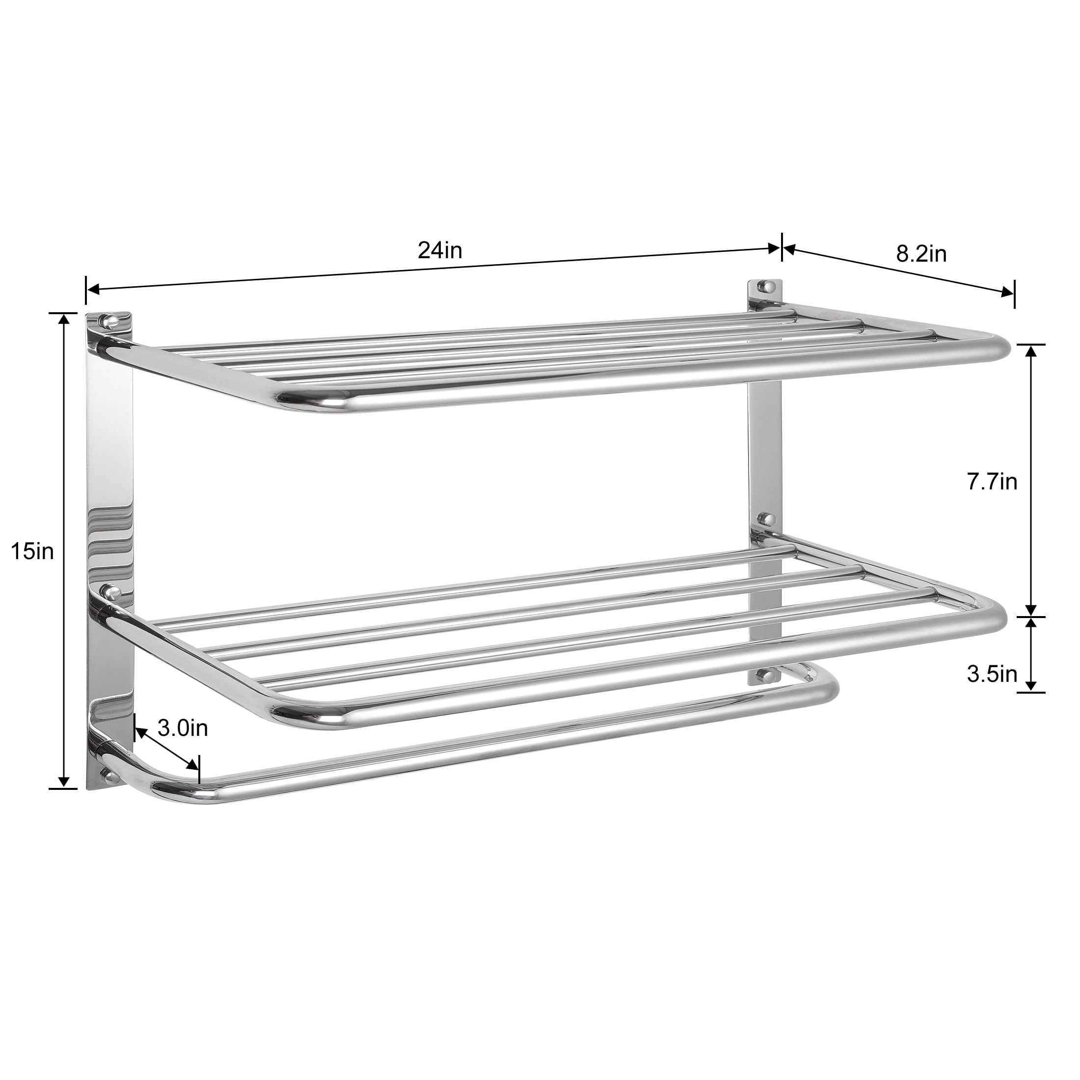 Towel Rack For Bathroom, Dewvie 24 Inch Tower Holder With Tower Bars, Sus 304 Stainless Steel Lavatory Bath Towel Shelf Towel Ha