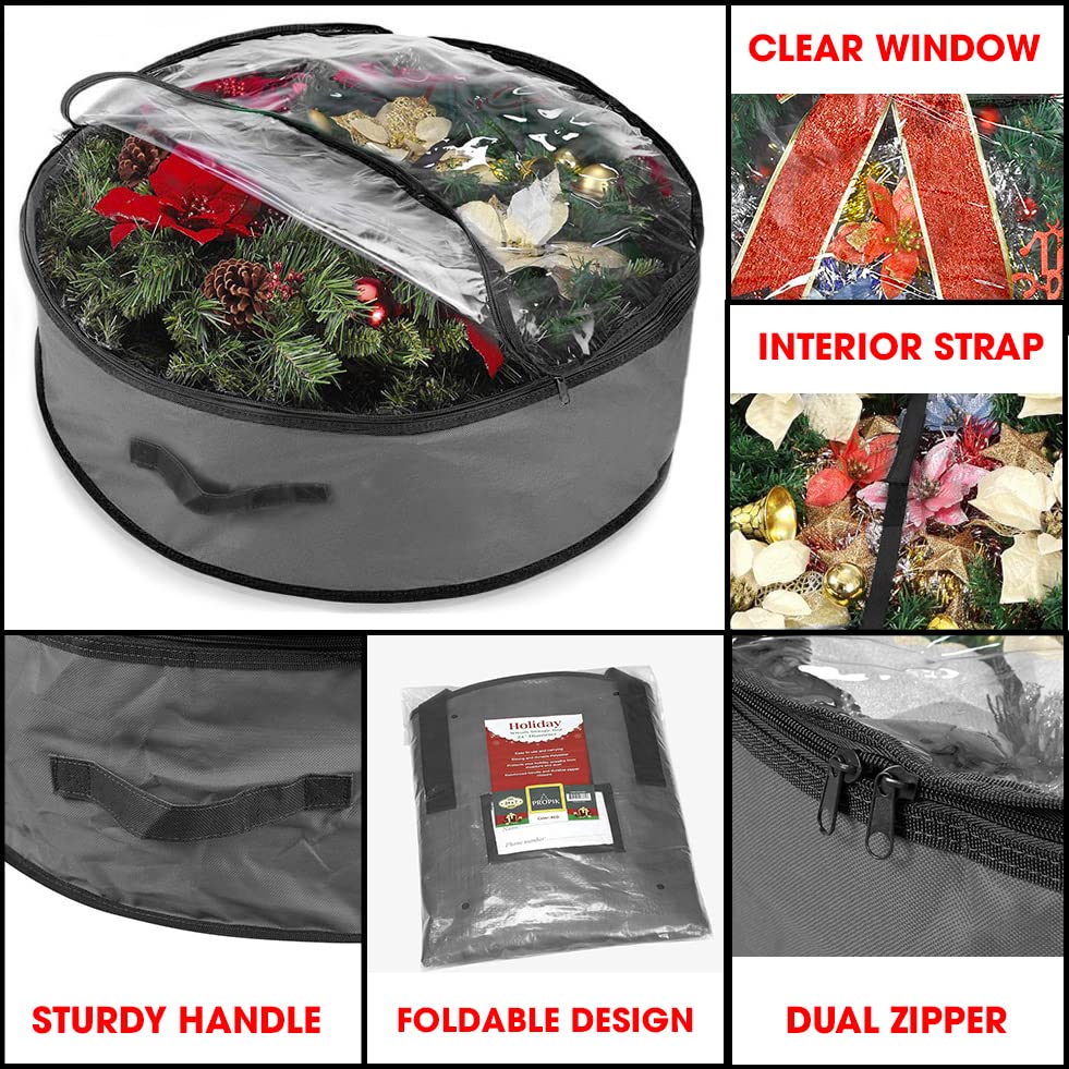 Primode Christmas Wreath Storage Bag 36'' | Garland Wreaths Container With Clear Top Window For Easy Holiday Storage 36''X8'' |