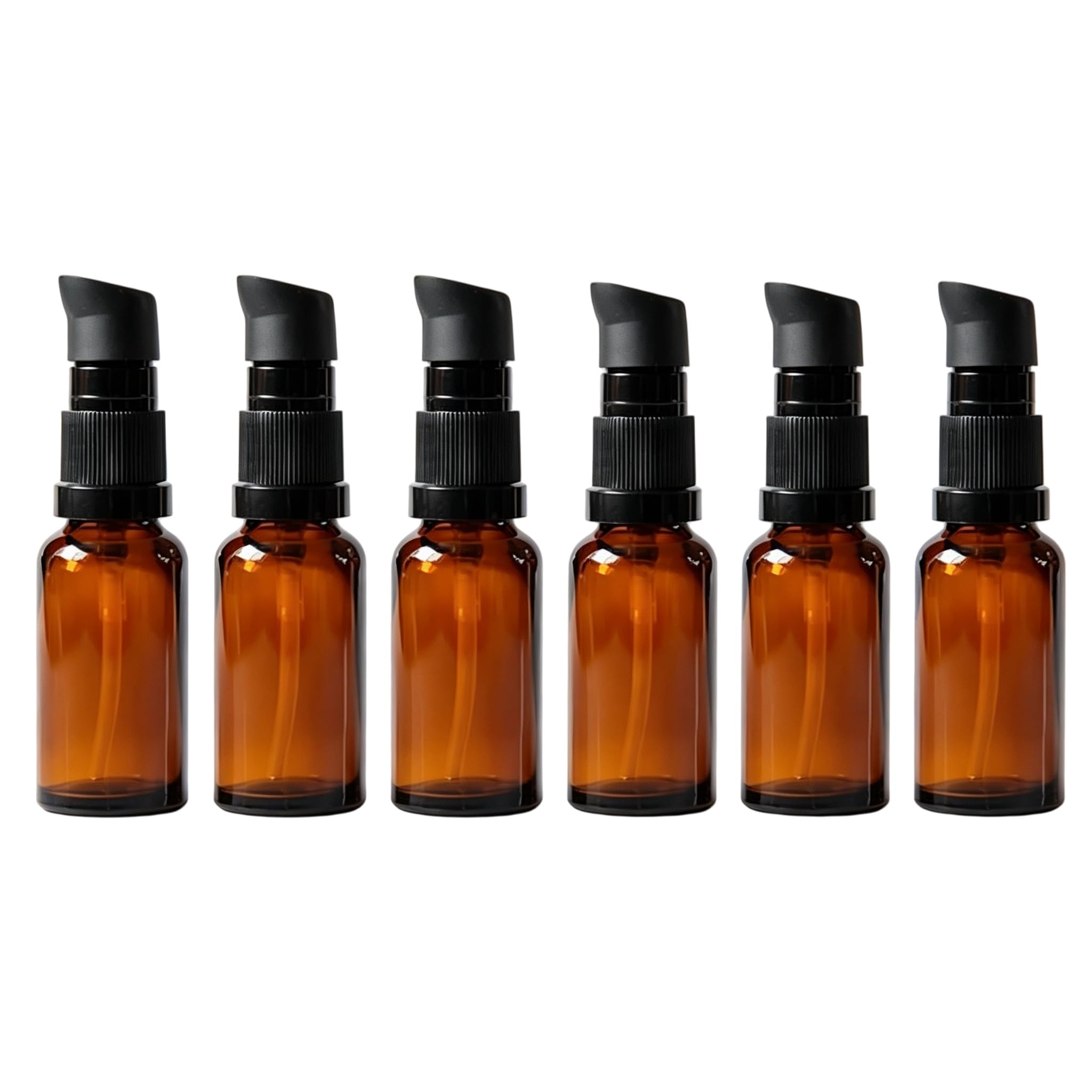 VANTOBEST 6PCS 20ml/0.67oz Empty Amber Glass Lotion Bottles Travel Size Cosmetic Makeup Essential Oil Essence Pump Dispenser Sto