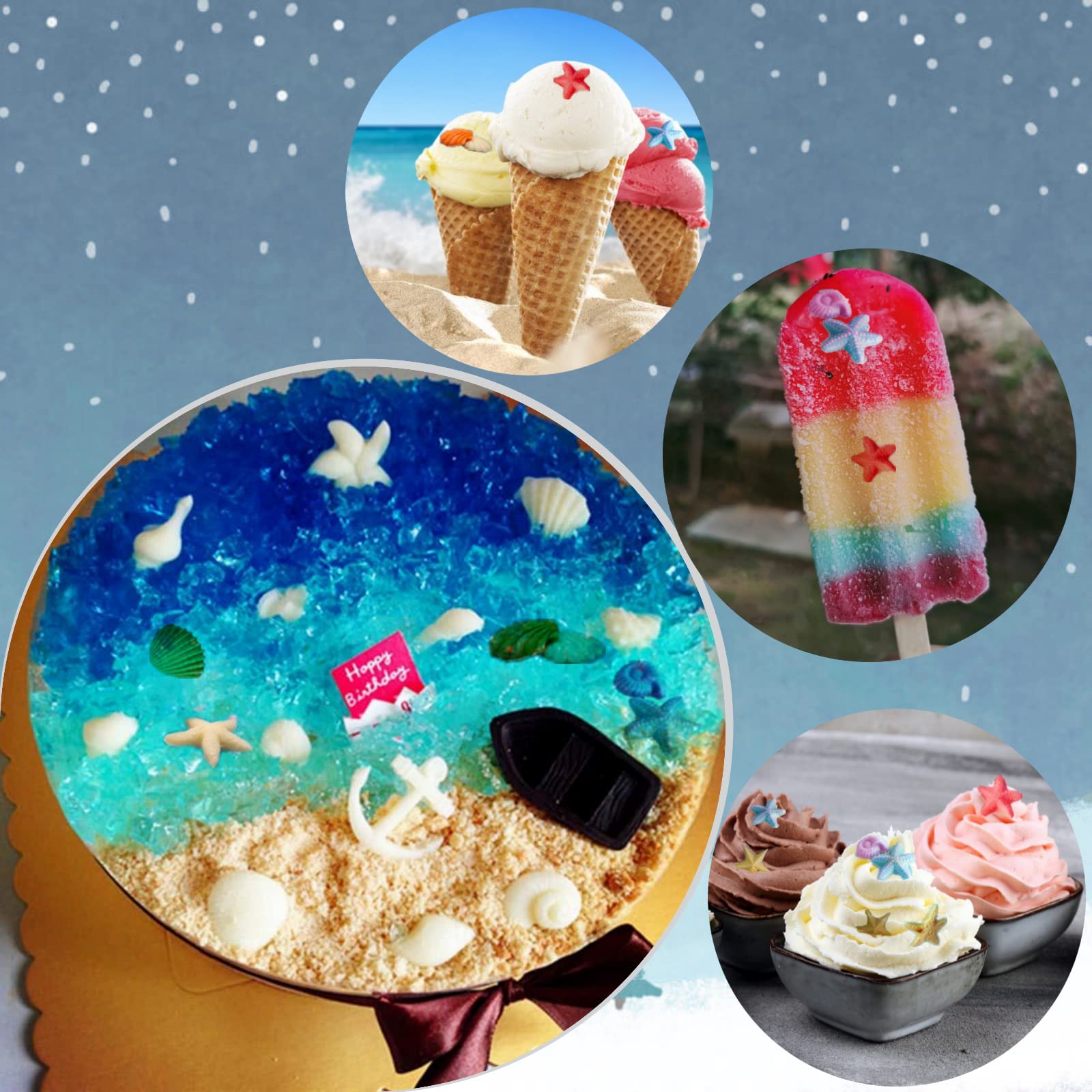 4 Pcs Marine Fondant Silicone Molds,Starfish,Conch,Seashells Silicone Cake Fondant Molds,Chocolate Candy Baking Tool,For Cookie