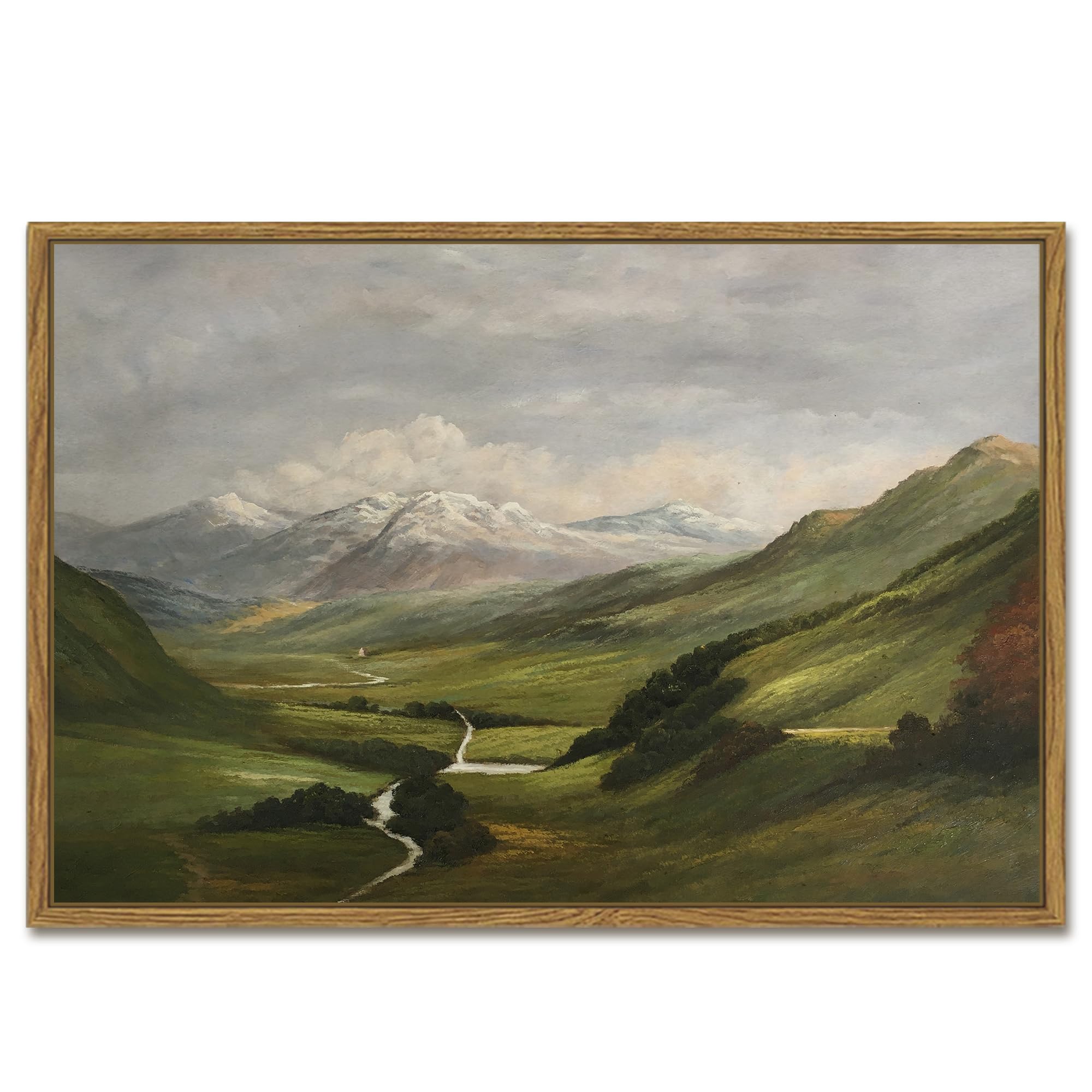 Shenify Landscape 16X24In Large Vintage Framed Canvas Wall Art Classical Mountain Range Valley Prints Farmhouse Bathroom Office
