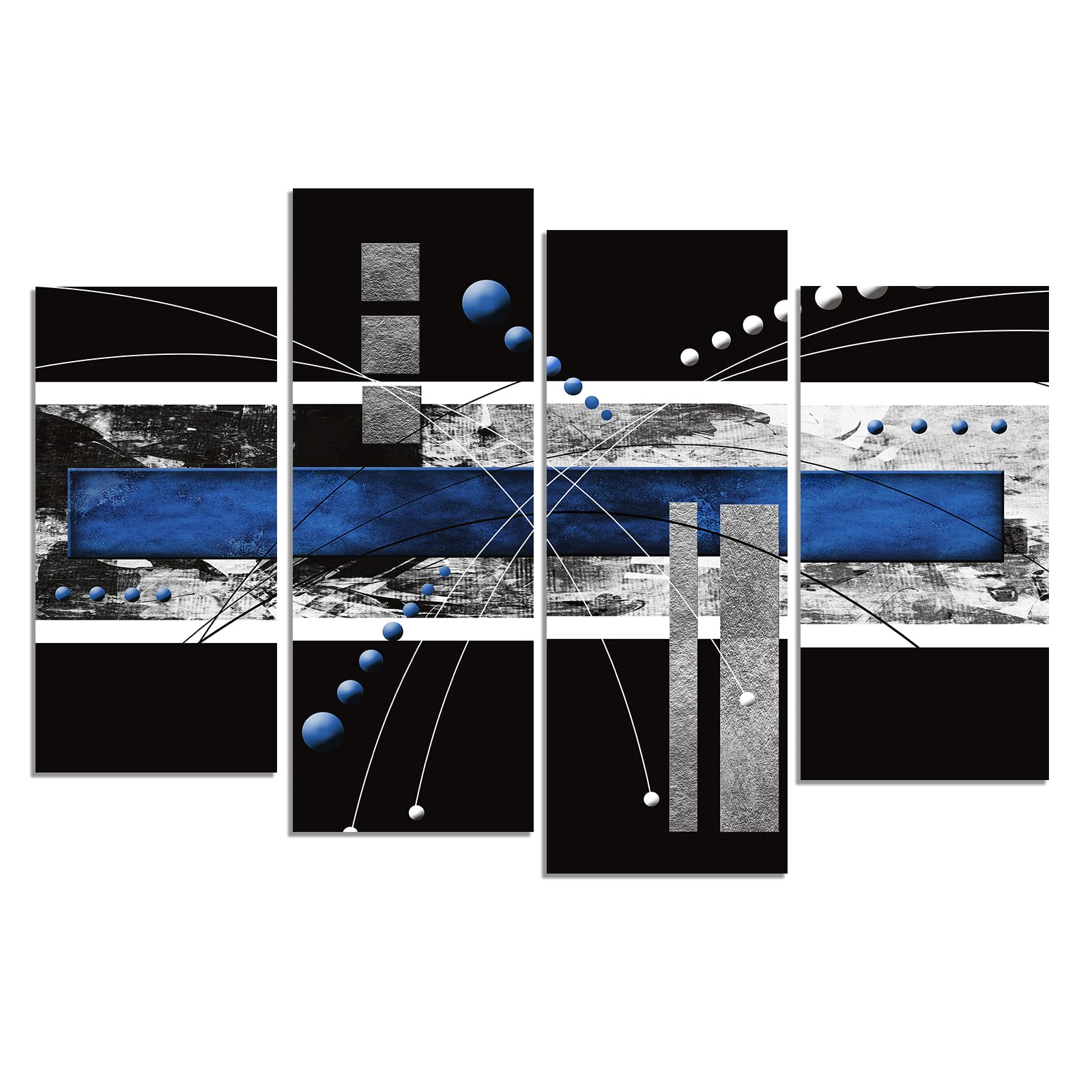 Ypy Large Black Blue Canvas Wall Art - 4 Panels Modern Abstract Picture Set For Home Decoration - Contemporary Painting Artwork