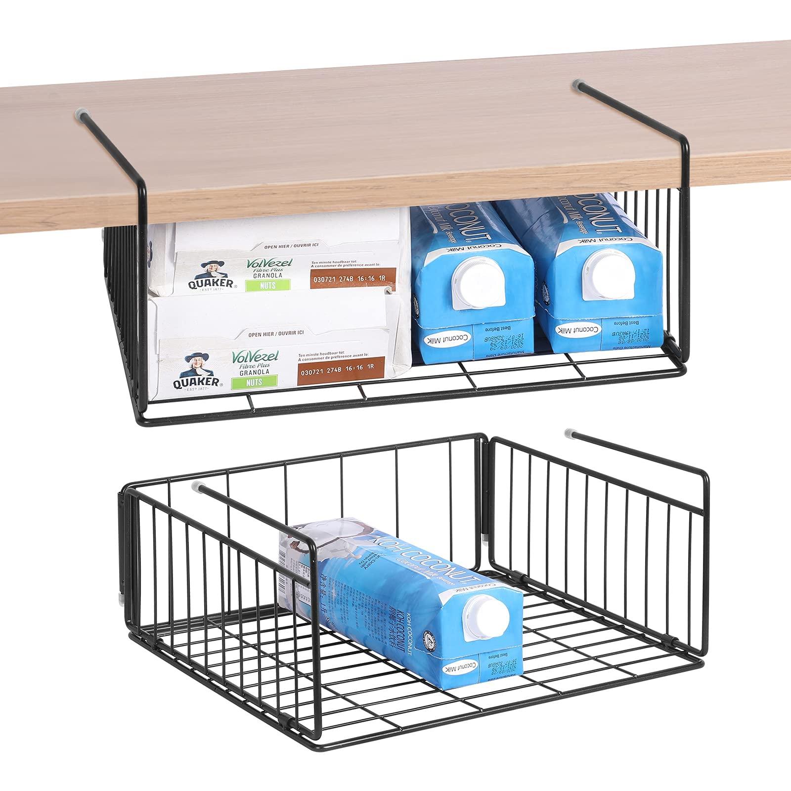 Sufauy Steel 2-Pack Under Cabinet Shelf Basket Organizer, Metal Wire Rack Hanging Storage Baskets Holds Up To 22Lbs For Kitchen