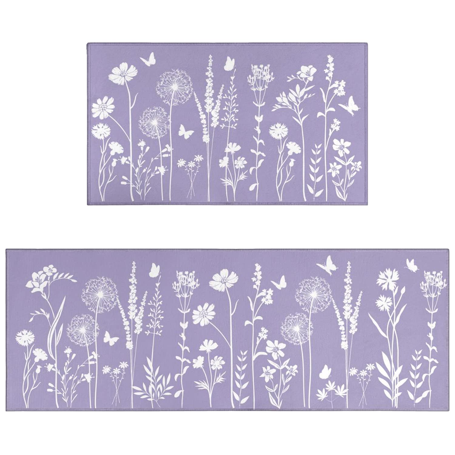 Lavender Purple Kitchen Rug Set Of 2- Purple Butterfly Plant Floral Rug Floor Mats Area Rug Carpet Kitchen Decor Accessories Thi
