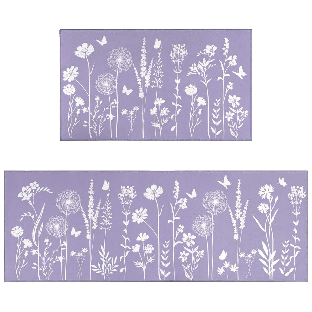 Lavender Purple Kitchen Rug Set Of 2- Purple Butterfly Plant Floral Rug Floor Mats Area Rug Carpet Kitchen Decor Accessories Thi