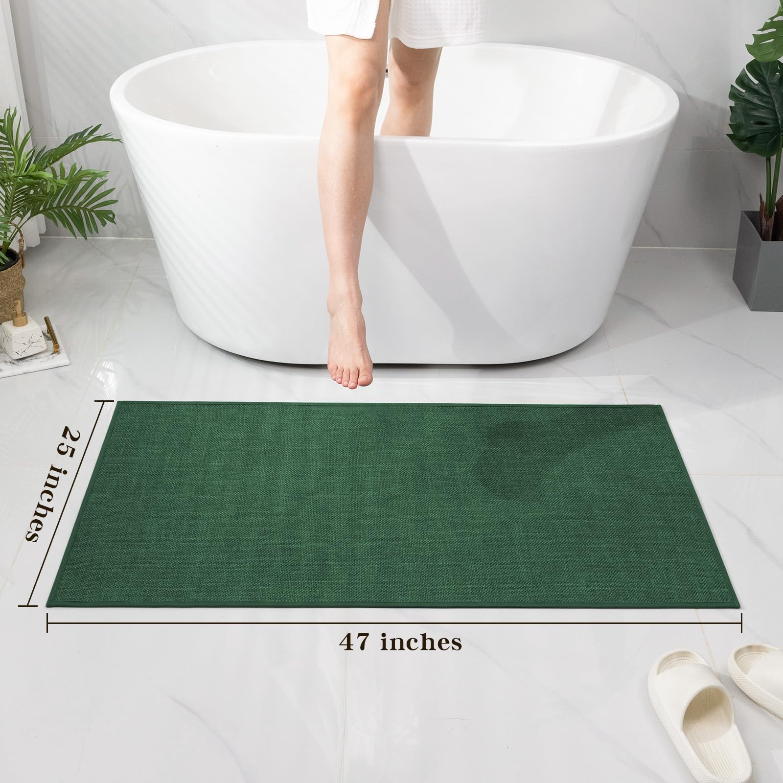 Chakme Bathroom Rugs Mat 47X25, Ultra Thin Non Slip Bath Mat Large Quick Dry Absorbent Bath Mat For Bathroom Floor, (Green, 47''