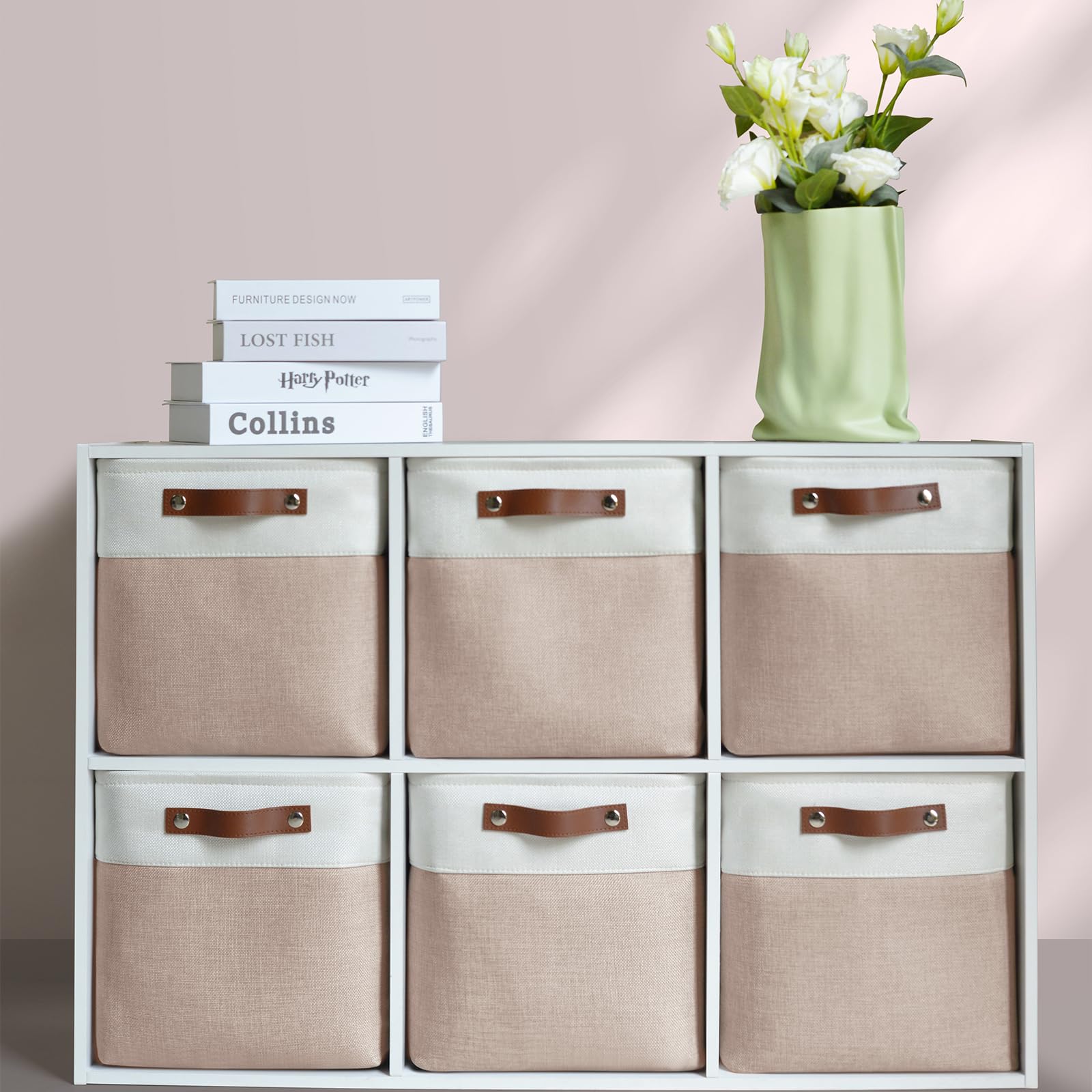 Patvingot Collapsible Fabric Cube Storage Bins 11X11  11, Pack Of 6 Closet Basket Boxes With Pu Handles For Organizing Shelves,