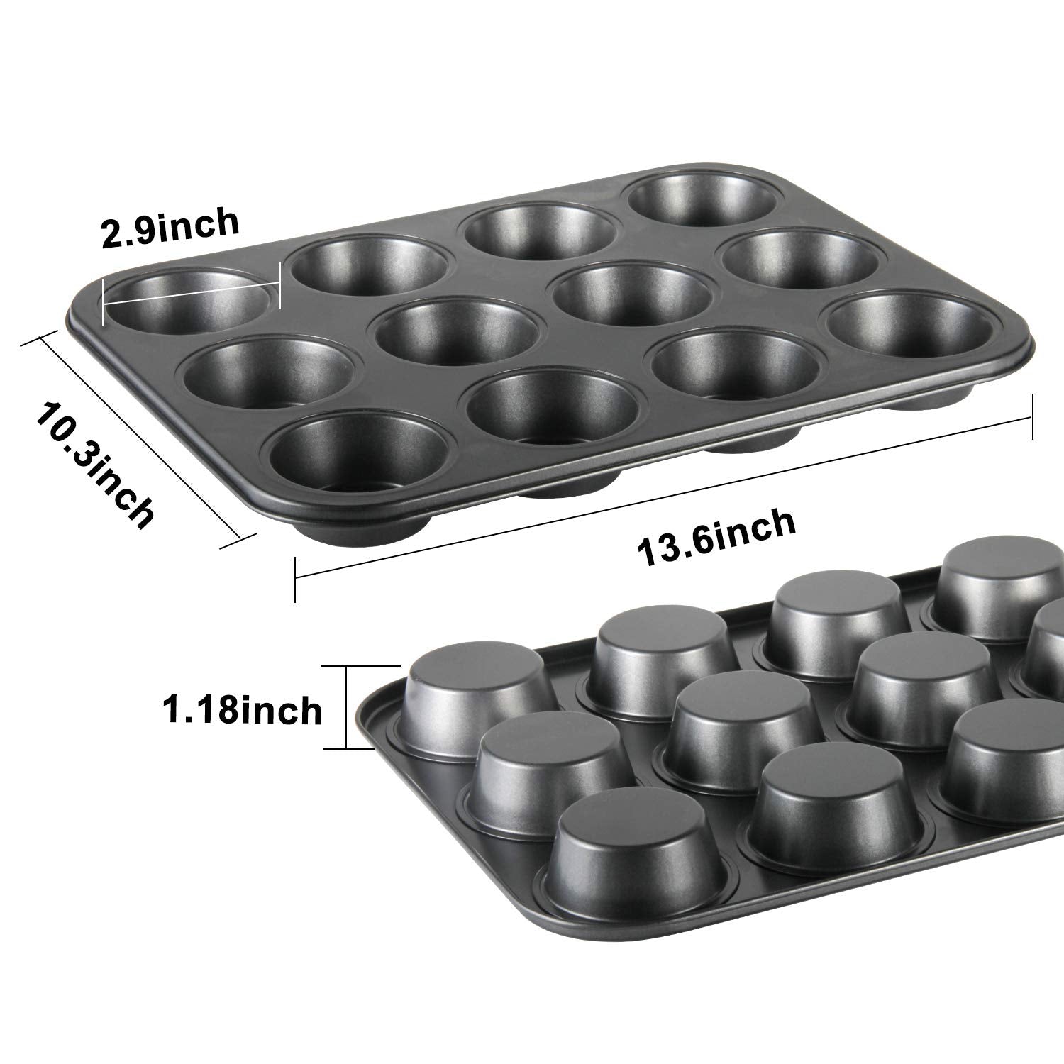 Taounoa Muffin Tin, 12-Well Nonstick Cupcake Pan Set Of 2, Heavy Duty Steel Muffin Pan
