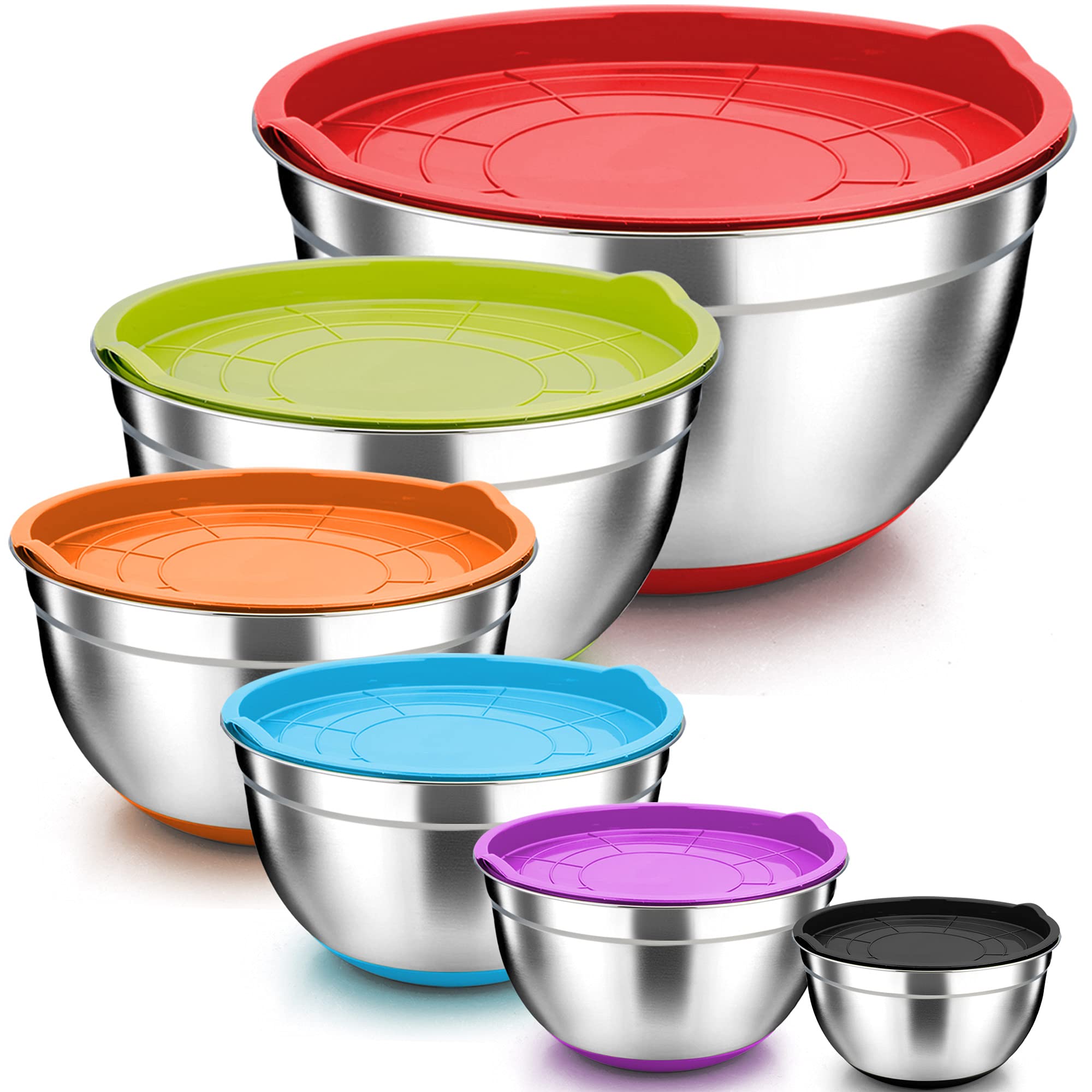 Teamfar Mixing Bowls, Stainless Steel Mixing Bowls With Lids, Nesting Salad Bowls With Air-Tight Lids & Non-Slip Bottom, Dishwas