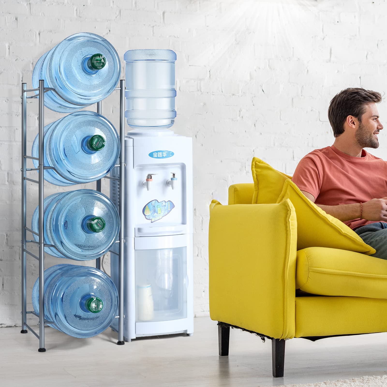Water Cooler Jug Rack  4-Tier Heavy Duty Water Bottle Holder Storage Rack for 5 Gallon Water Dispenser  Save Space (SILVER)