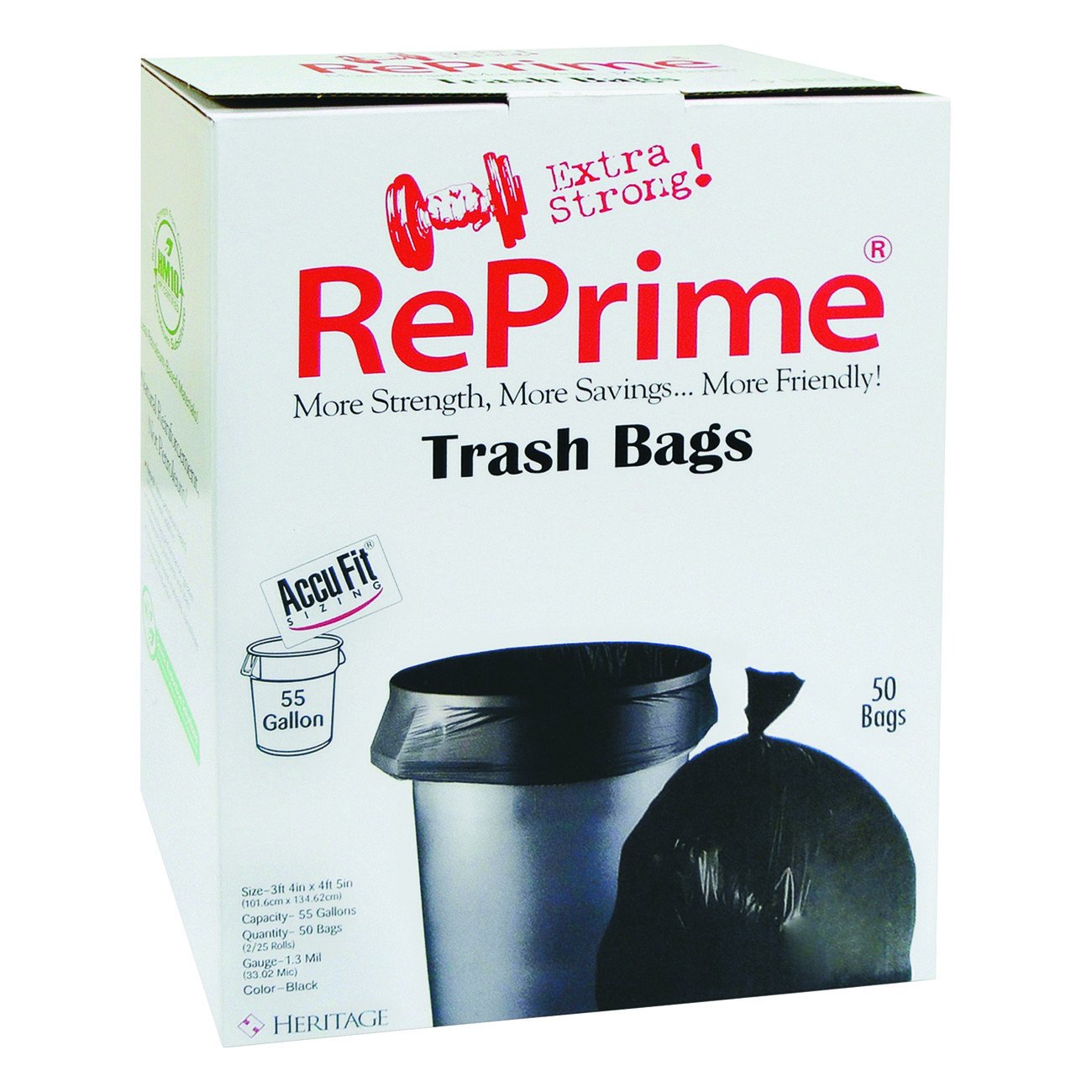Heritage Accufit Reprime Can Liners Trash Bag, Black, 50 Per Box