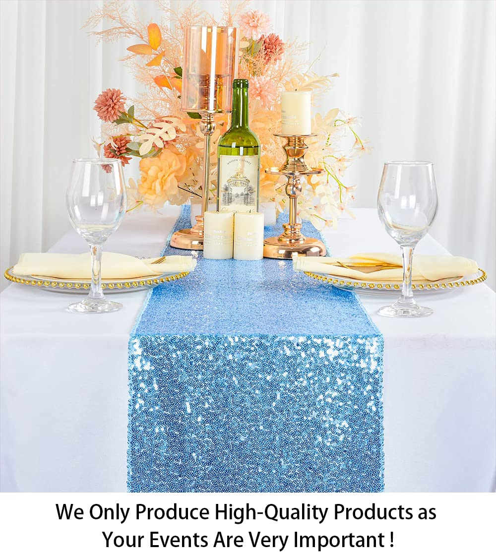 ShiDianYi Sequin Table Runners 10PCs 12x72 Baby Blue Glitter Table Cover for Birthday Party Light-Blue Baby Shower Wedding Table