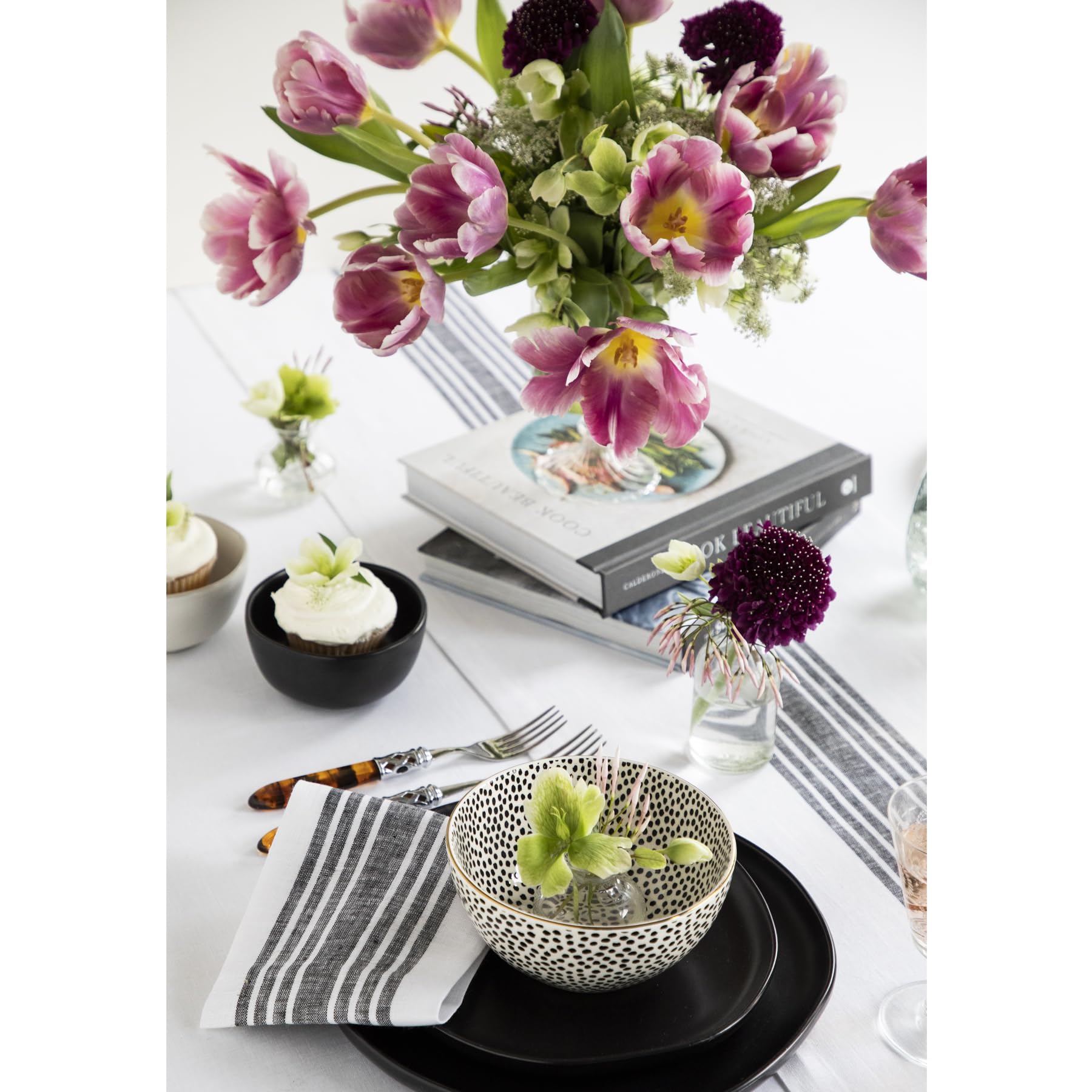 Solino Home Stripe Linen Table Runner 36 Inch - 100% Pure Linen Black And White Table Runner 14 X 36 Inch - Machine Washable Far