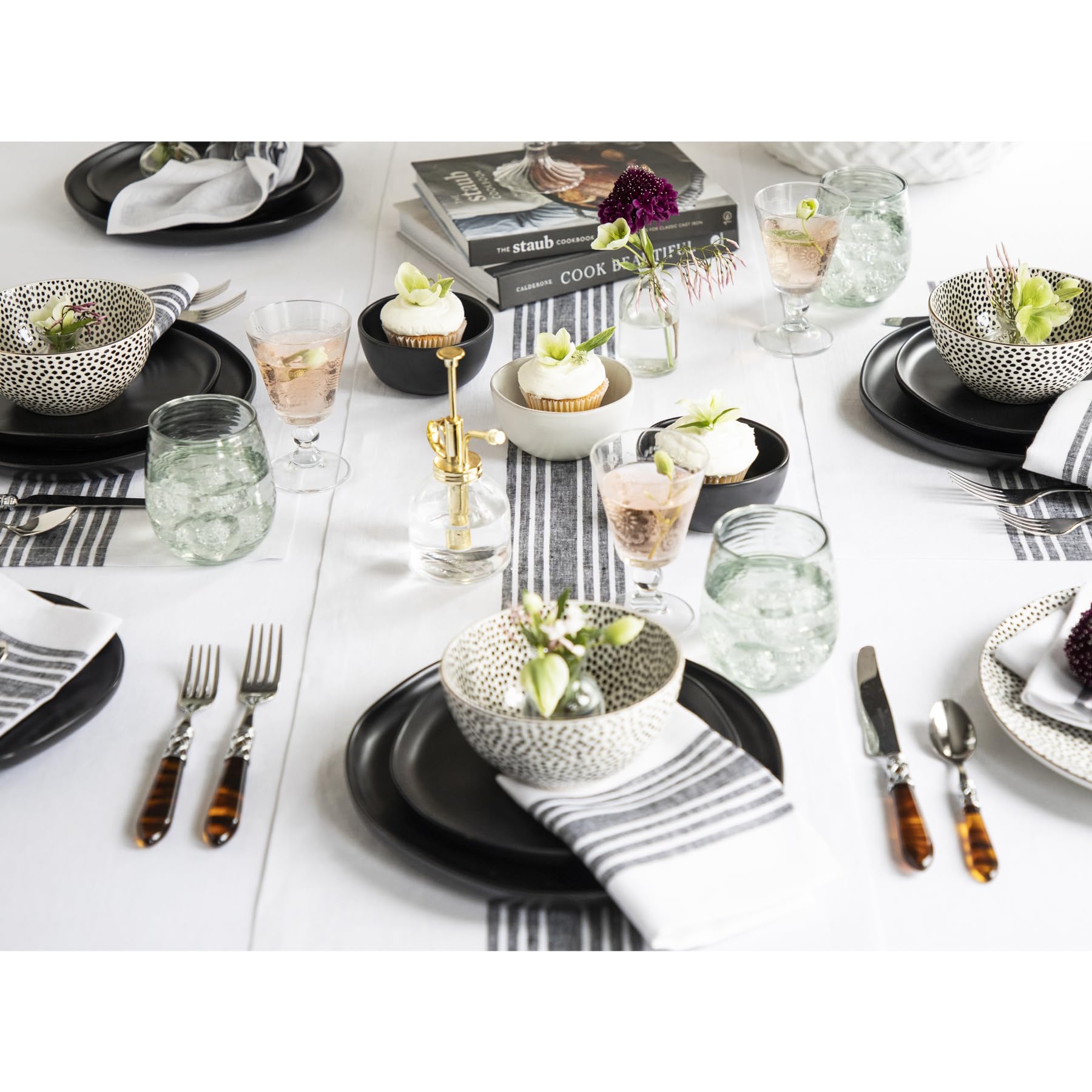 Solino Home Farmhouse Linen Black And White Table Runner 120 Inches Long - 100% Pure Linen Stripe Dining Table Runner 14 X 120 I