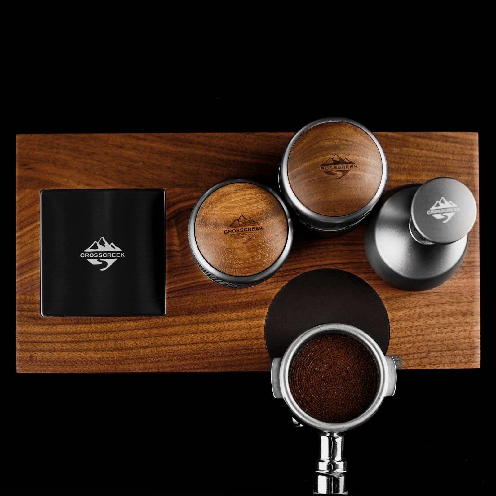 Espresso Tamping Station, Portafilter Tamping Holder Walnut Coffee Filter Coffee Tamping Stand With Foods Grade Tamping Mat For