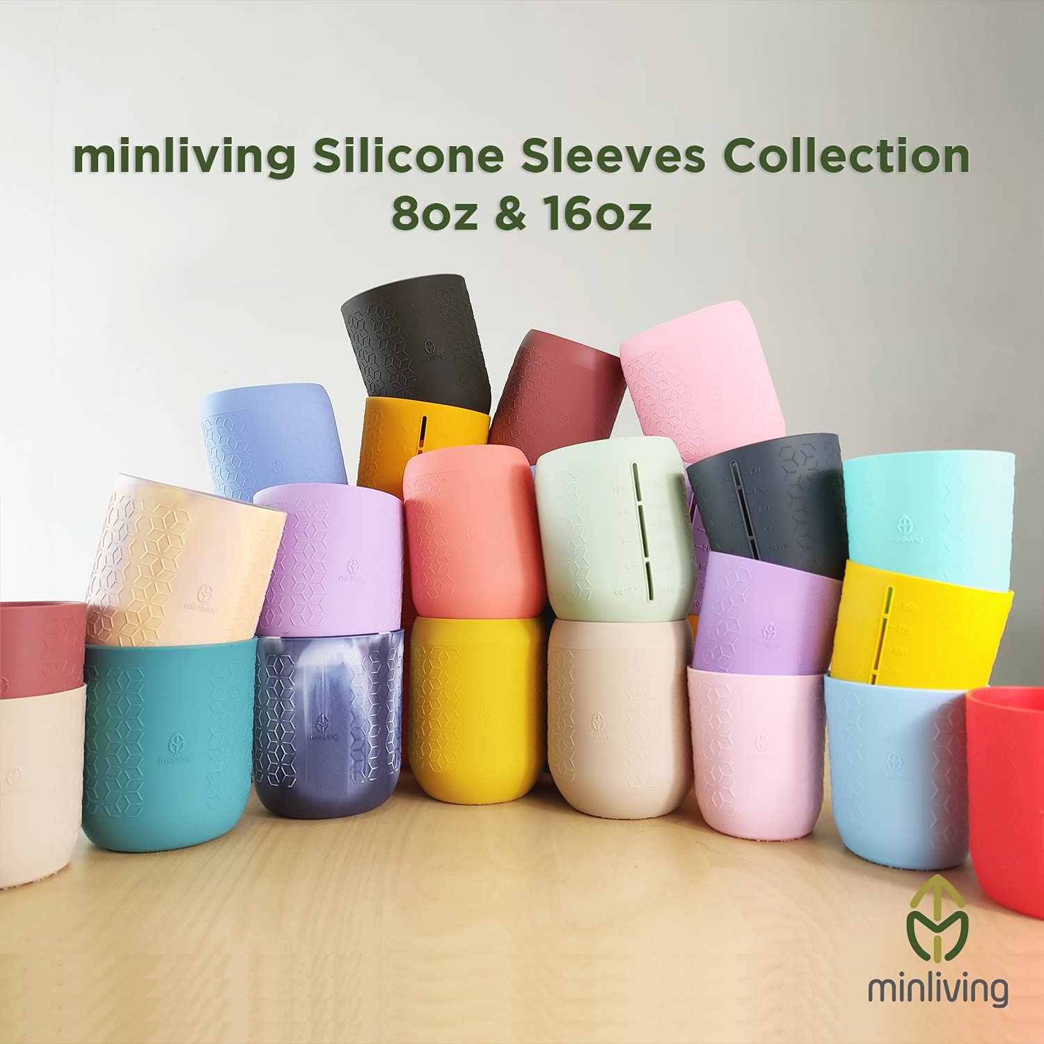 Minliving Silicone Mason Jar Sleeves, Cup Holder 5 Pack Value Combo Anti-Slip Protection - Fits 16Oz Regular Mouth Jelly Canning
