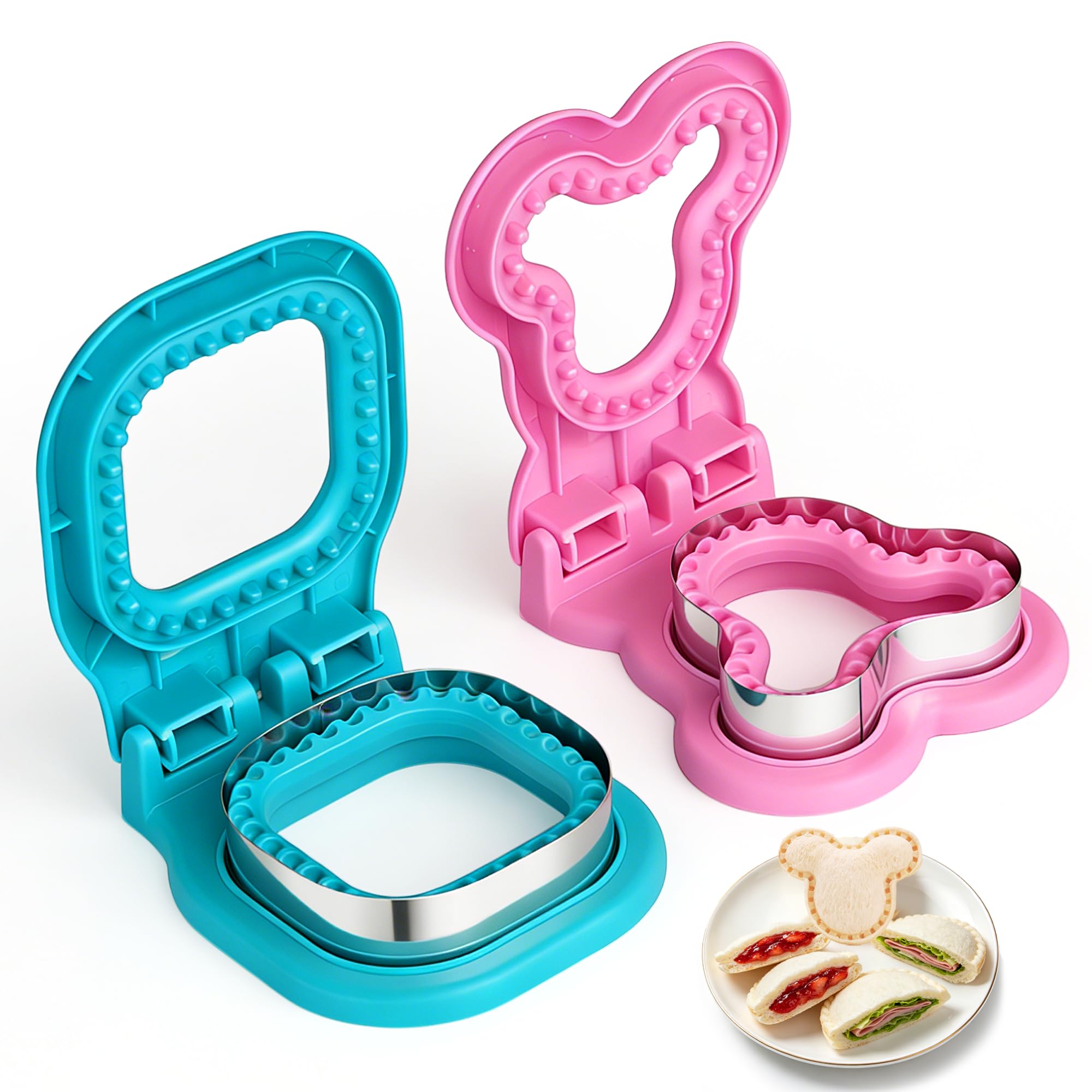 OERPHO Uncrustable Sandwich Cutter, 2 Piece Crustless Sandwich Cutters for Kids Lunch, Square and Mouse Shaped Sandwich Cutter a
