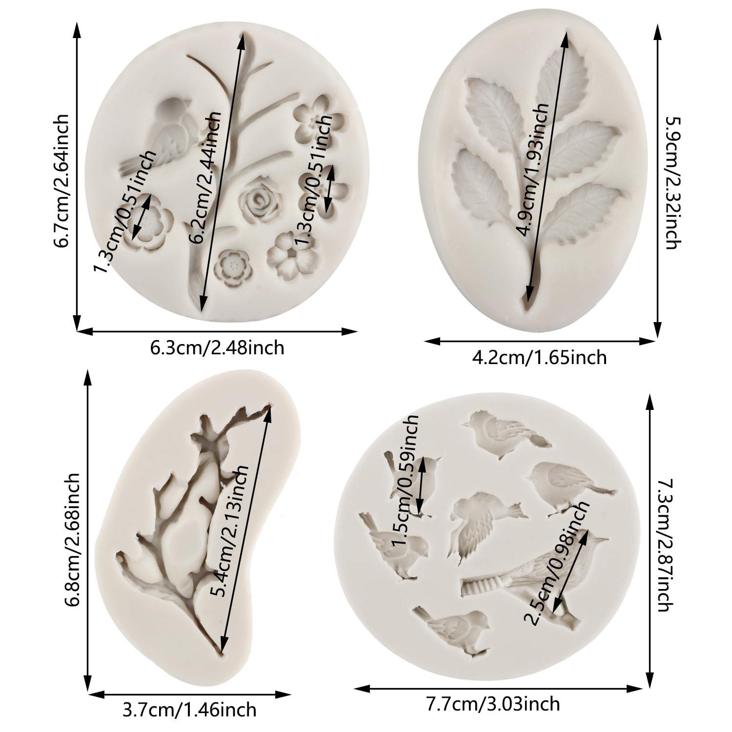 Mypracs Bird Silicone Molds Tree Branch Fondant Mold Flower Leaf Chocolate Mold For Sugar Cake Decoration Cupcake Topper Candy P