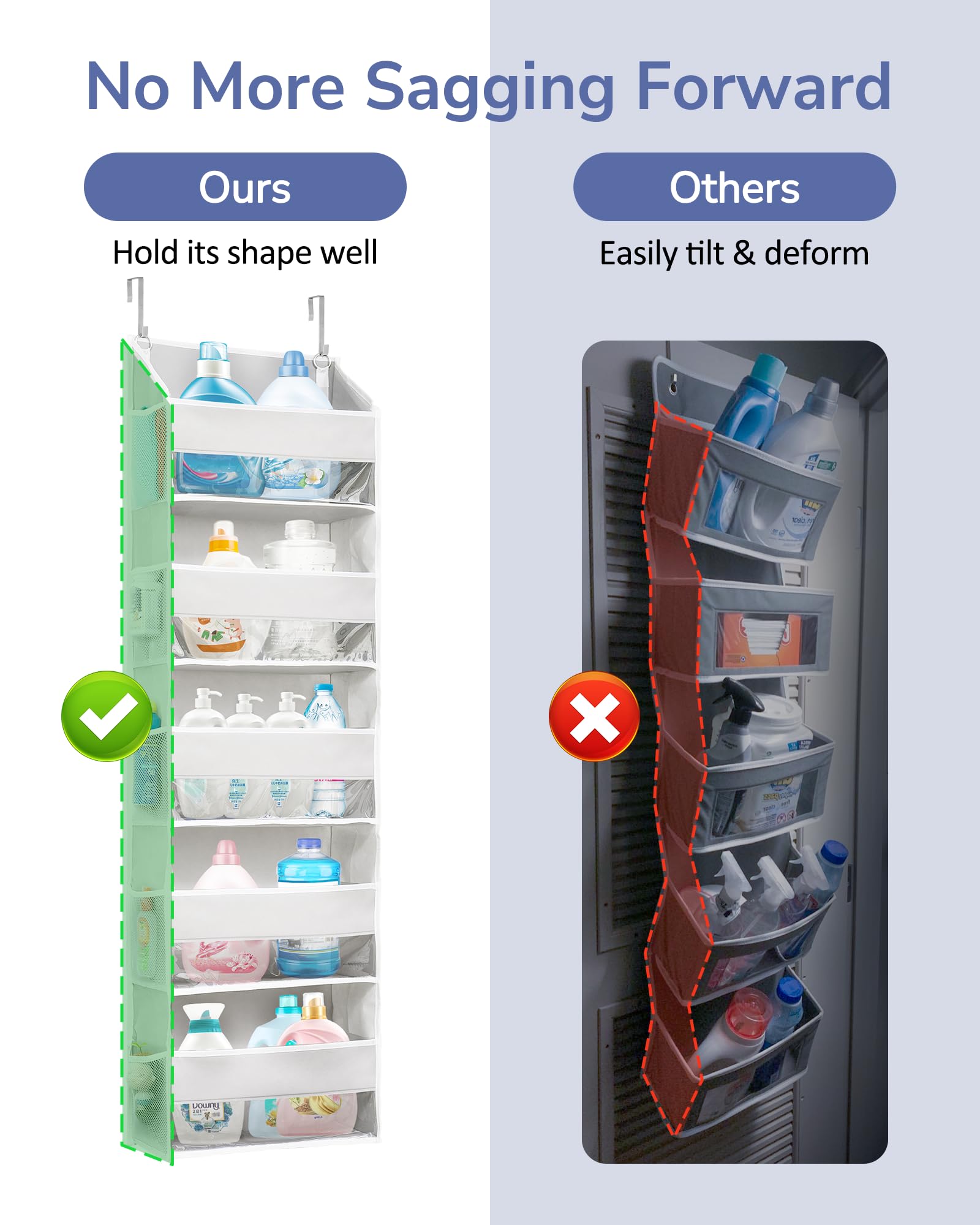 Ulg 1-Pack Over Door Organizer With 5 Large Pockets 10 Mesh Side Pockets, 44 Lbs Weight Capacity Hanging Storage Organizer With