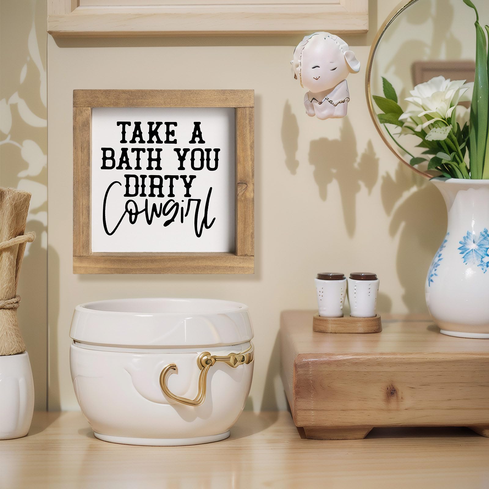 flangairy Western Bathroom Decor Southwestern Cowboy Wall Art Take A Bath You Dirty Cowgirl Wooden Restroom Signs Country Shelf