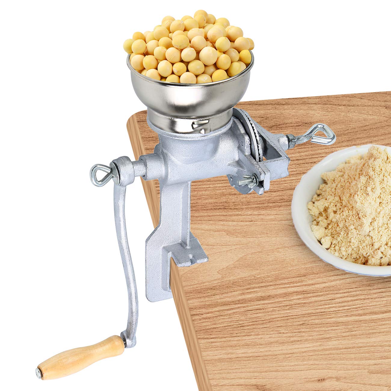 Samger Cast Iron Hand Crank Grinder Manual Corn Grinder Spice Grinder Table Clamp With Hopper For Wheat, Oats, Nut, Herbs, Coffe