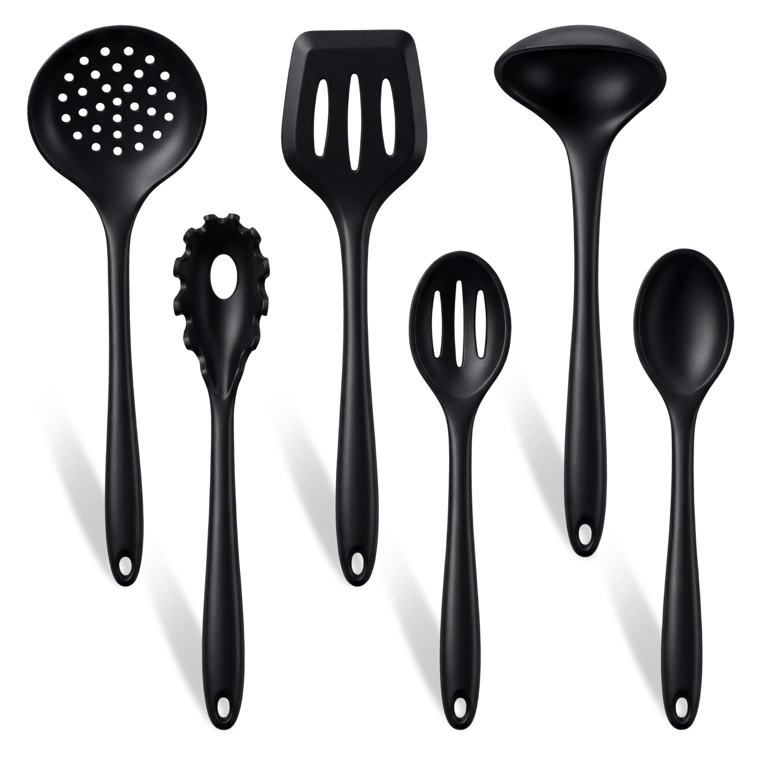 TeamFar Silicone Cooking Utensils Set of 6, Kitchen Utensil Spatula  Black