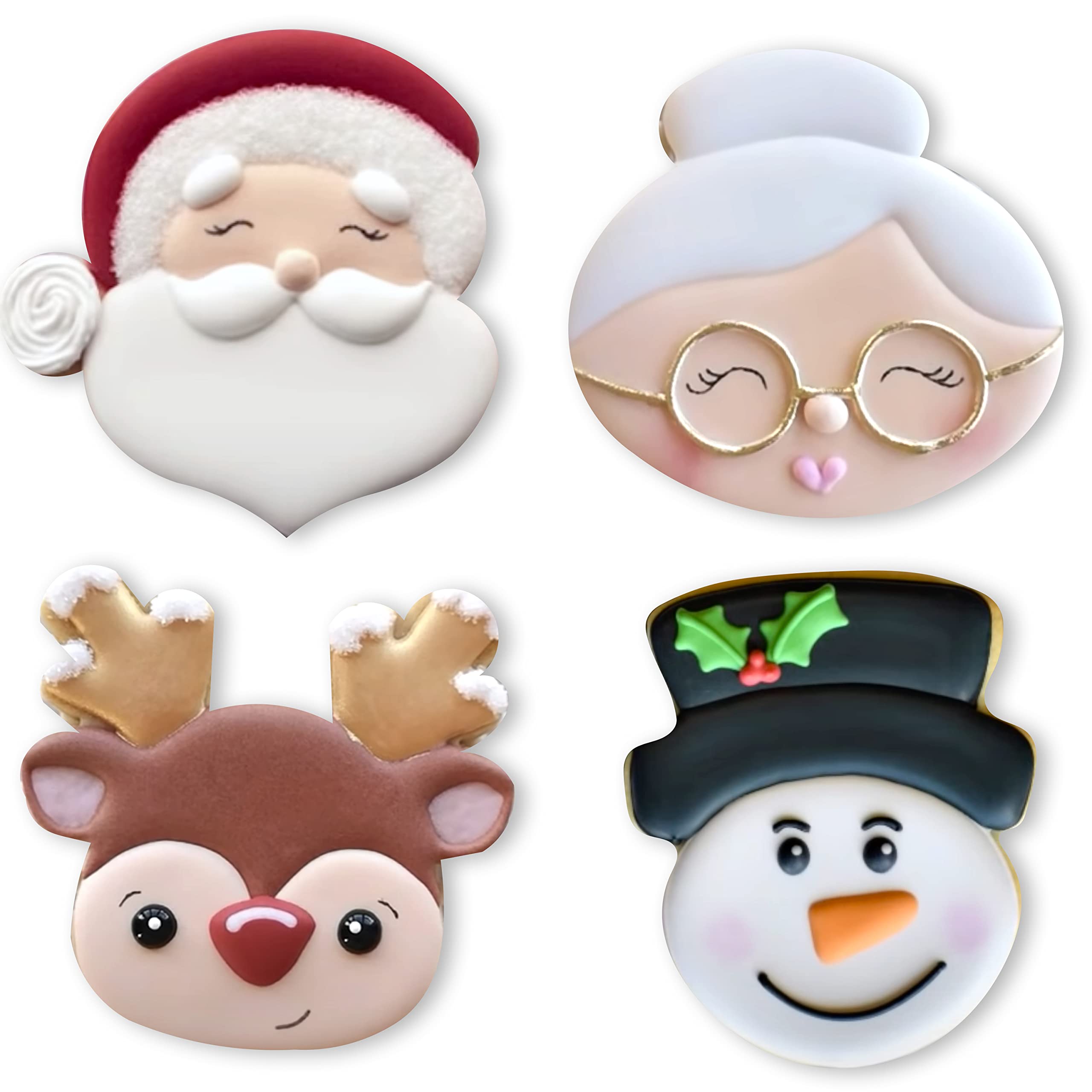 Cookieque 4 Pieces Christmas Cookie Cutters Set With Santa Face, Reindeer Face, Snowman Face, Mrs. Claus Cookie Cutters For Baki