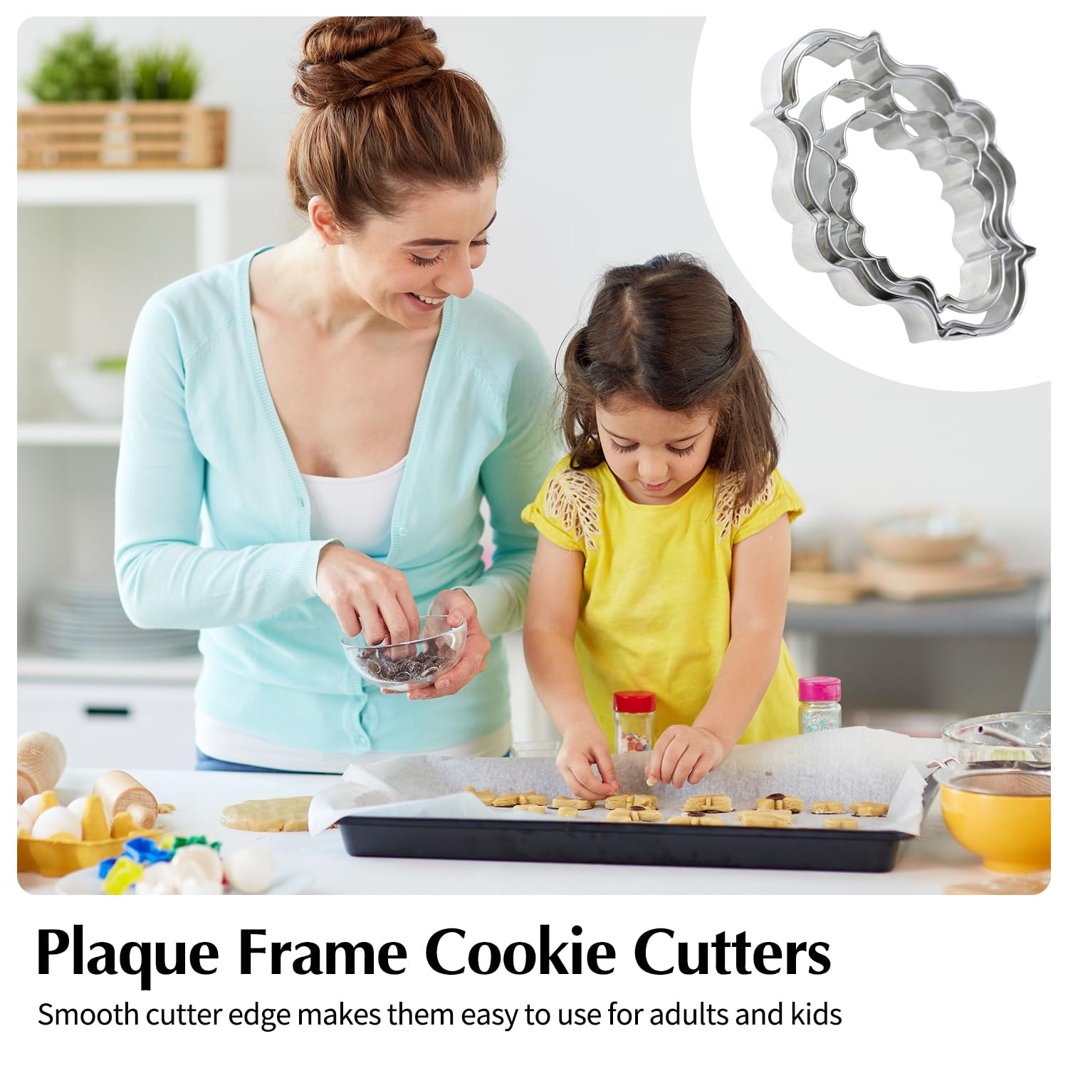 Plaque Frame Cookie Cutter 4Pcs/Set, Stainless Steel Pastry Biscuit Cookie Cutter Set Fondant Pancake Cutters Mold (Style 1)