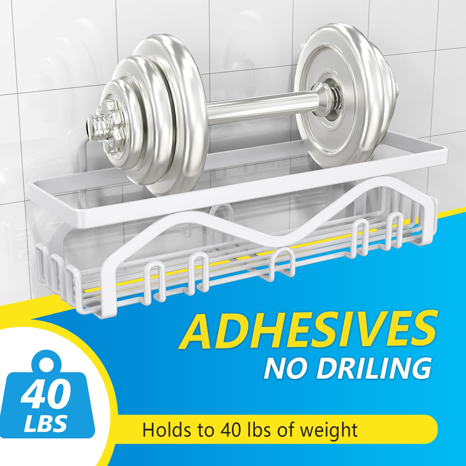 Coraje Shower Caddy, Shower Shelves [5-Pack], Adhesive Shower Organizer No Drilling, Large Capacity, Rustproof Bathroom Shower O