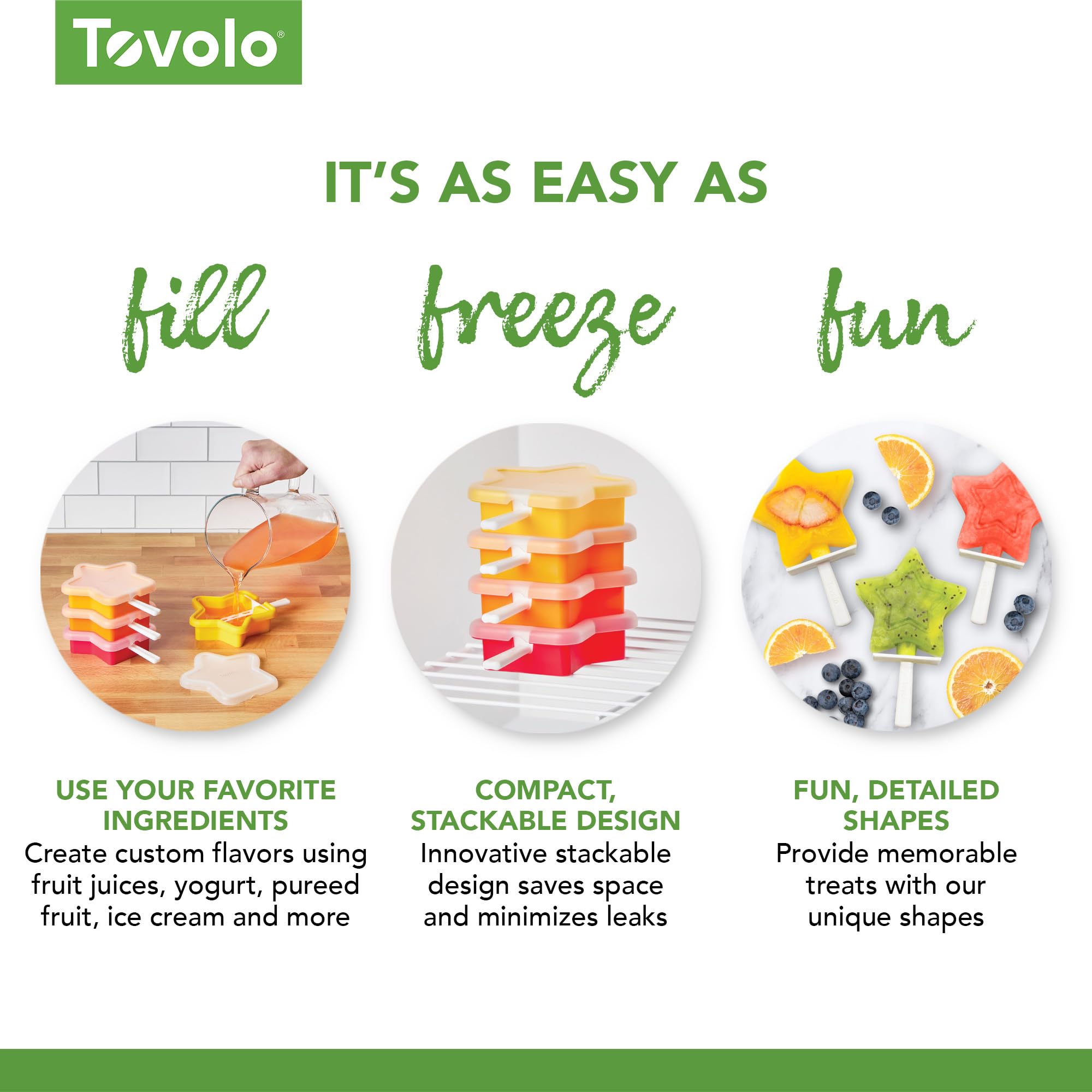 Tovolo Silicone Popsicle Molds With Sticks (4-Pack, Star) - Reusable Ice Pop Molds For Homemade Flavored Ice Pops & Frozen Snack