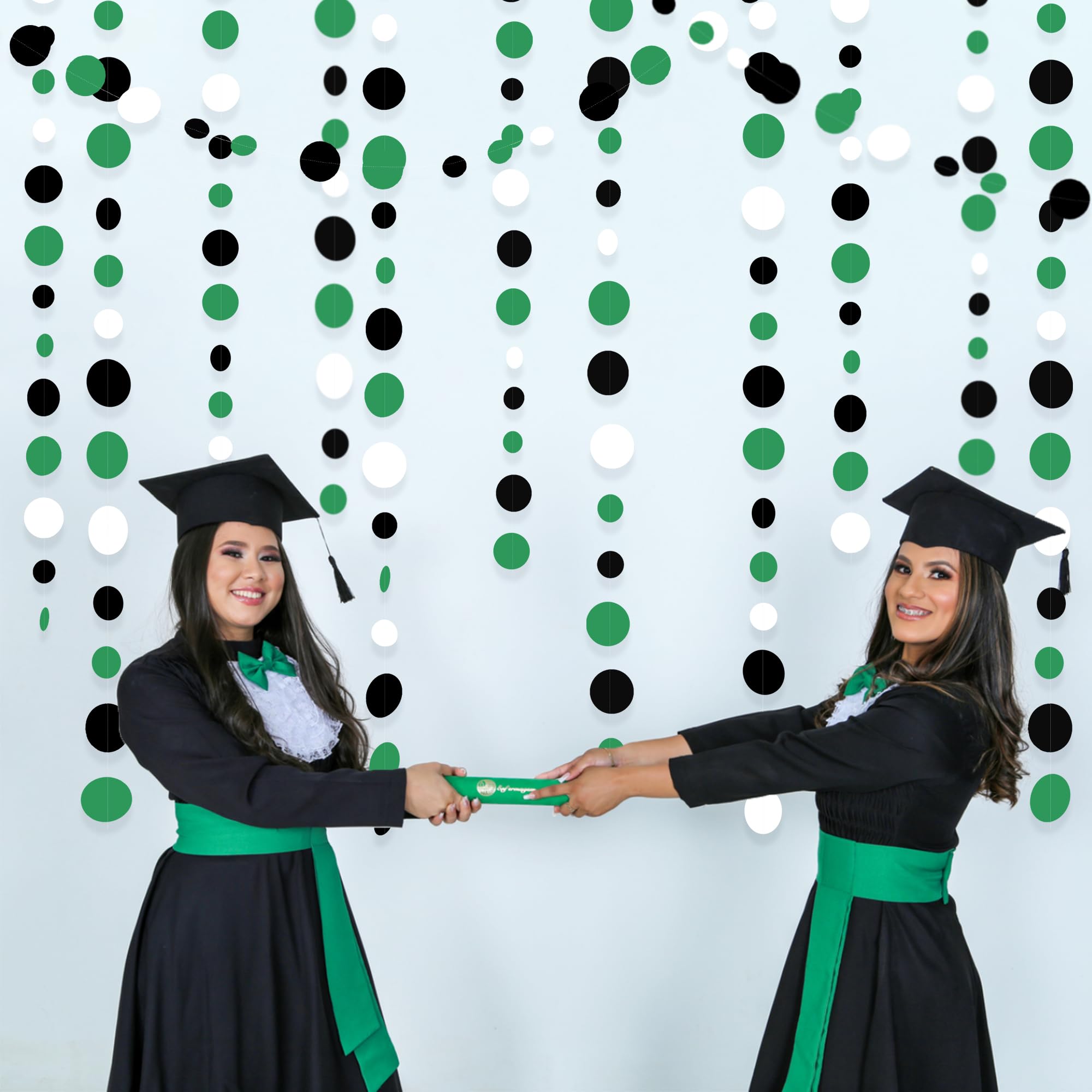 46 Ft Black Green Party Decorations Polka Dots Garlands Green And Black White Hanging Paper Circle Dots Streamer For Birthday Gr