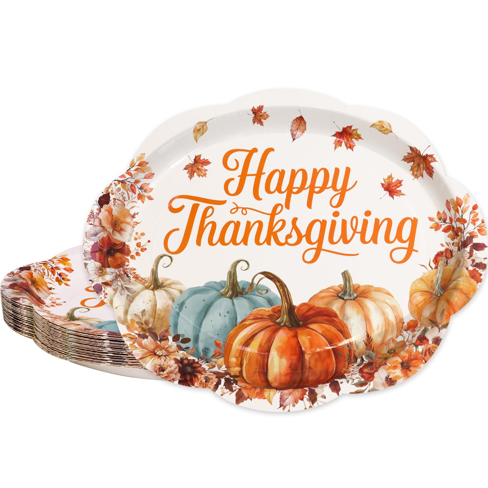 Fancy Land 24 Pcs Thanksgiving Plates 10 x 12 Inches Pumpkin Oval Paper Plates Disposable Dinner Platters Heavy Duty Dinnerware 