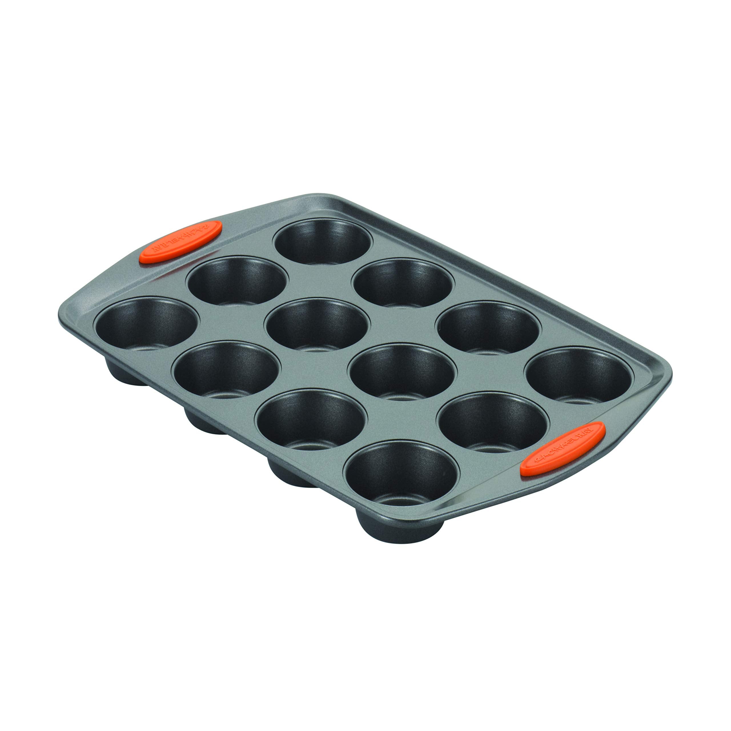 Rachael Ray Yum -O Nonstick Bakeware 12-Cup Muffin Tin With Grips / Nonstick 12-Cup Cupcake Tin With Grips - 12 Cup, Gray