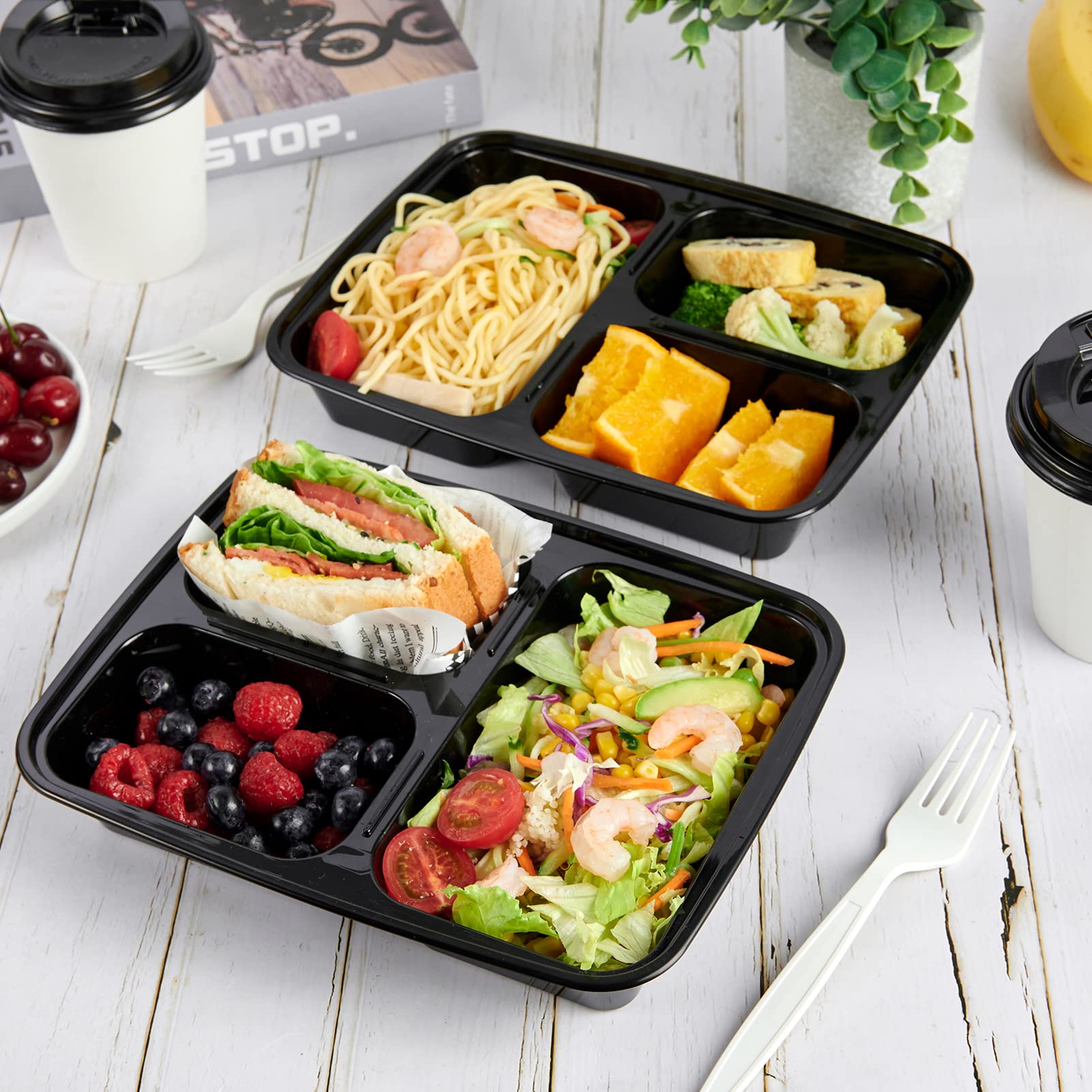 Muchii 32 Oz 3 Compartment Meal Prep Containers With Lids, [20 Pack] To Go Containers With Lids,Plastic Disposable Food Containe