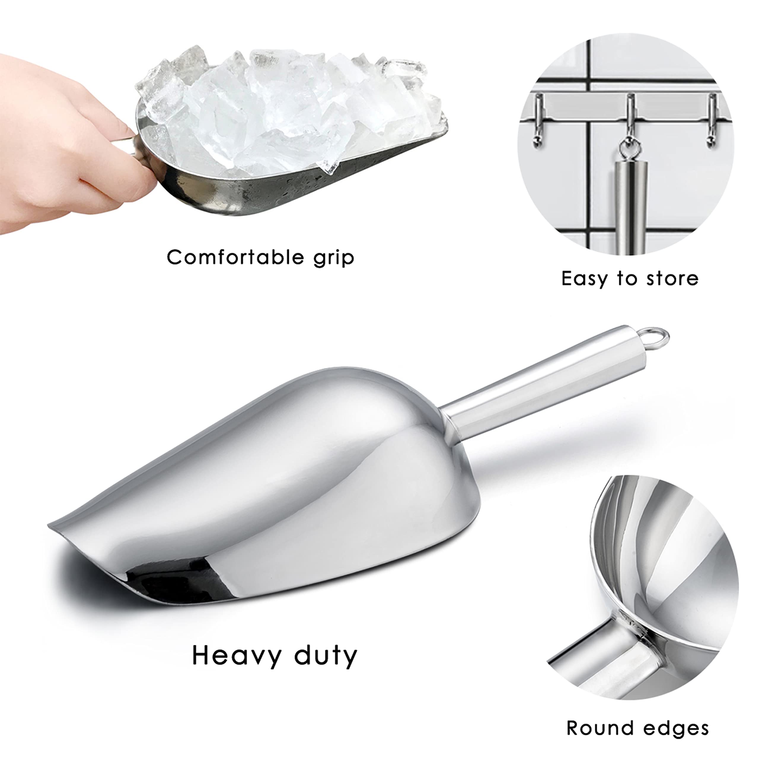 Stainless Steel Ice Scoop 8 Oz, Haware Metal Food Scoop For Kitchen Bar Party Wedding, Utility Scooper For Candy Flour Coffee Be