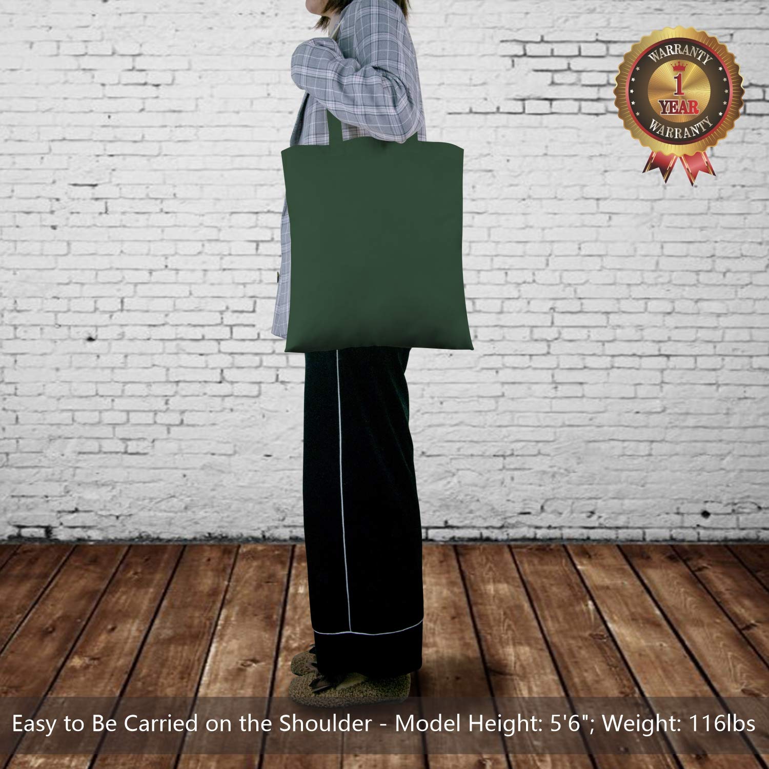 Topdesign 24-Pack Economical 16''X15'' Green Black Cotton Tote Bag, Lightweight Medium Reusable Grocery Shopping Cloth Bags, Sui