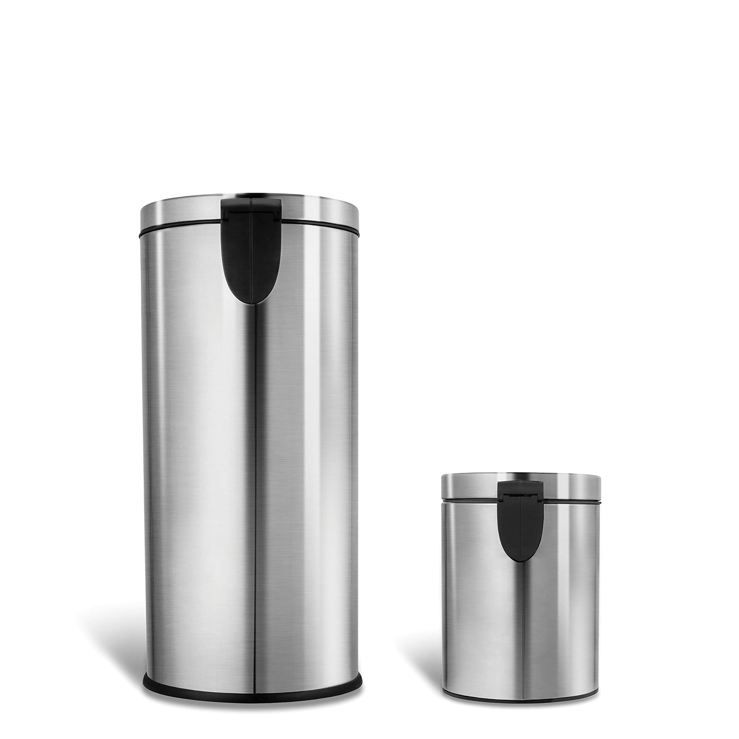 NINESTARS AMZ-CB-SOT-30-1/5-1 CB-SOT-30-1/5-1 Step-on Trash Can Combo Set  8 Gal 30L & 1.2 Gal 5L  Stainless Steel Base (Round  Lid)