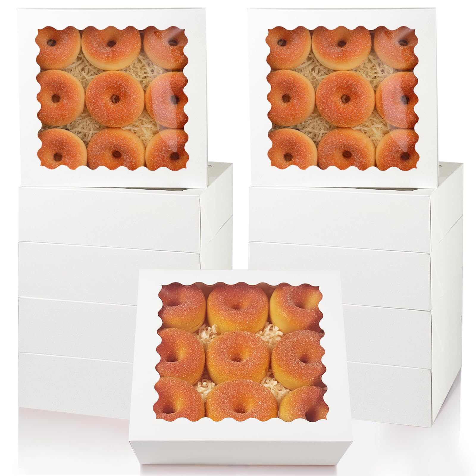 qiqee 10x10x2.5 Inch White Pie Boxes with Window 12Packs Cookie Donut Bakery Box (Auto-pop Up)