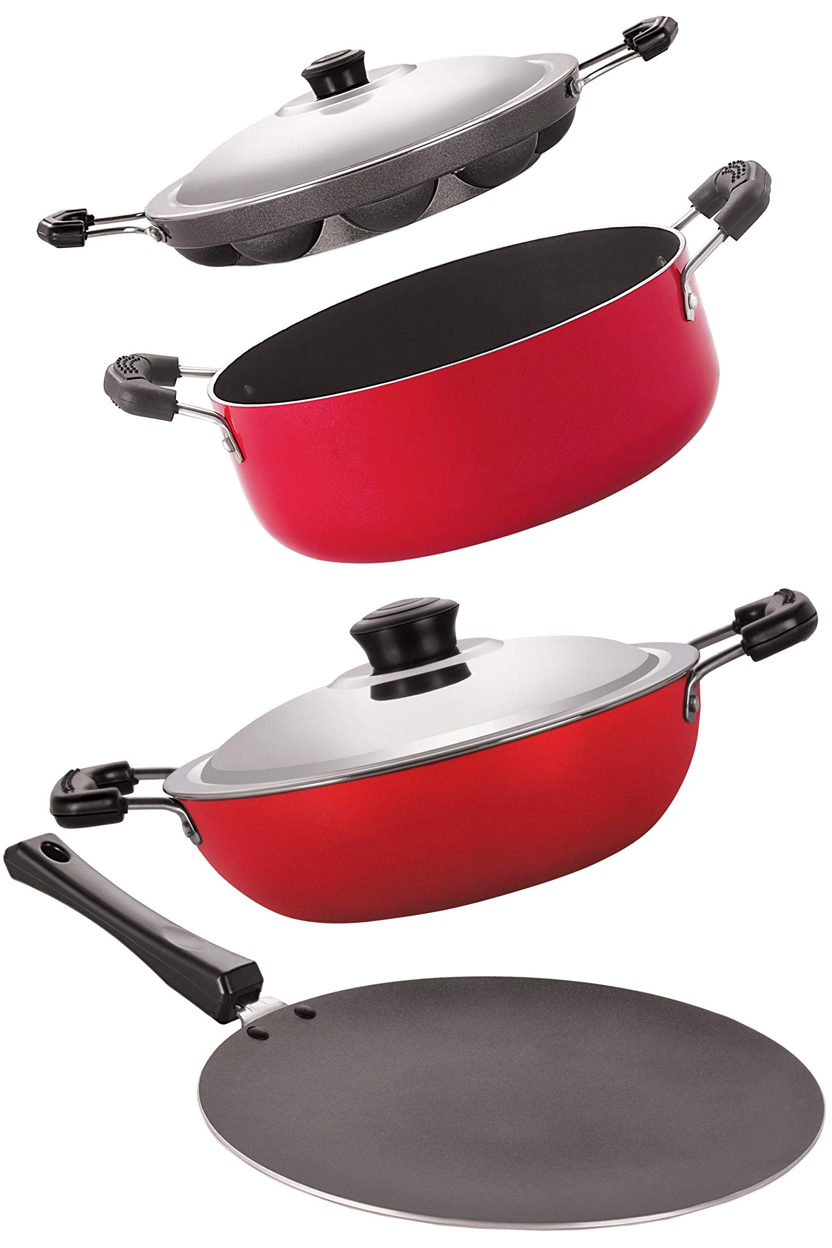 Nirlon NonStick Pfoa Free 4 Piece Cookware Utensil Item Set With Supreme Quality (Ct11_Dkd(M)_Ap12_Cs24)