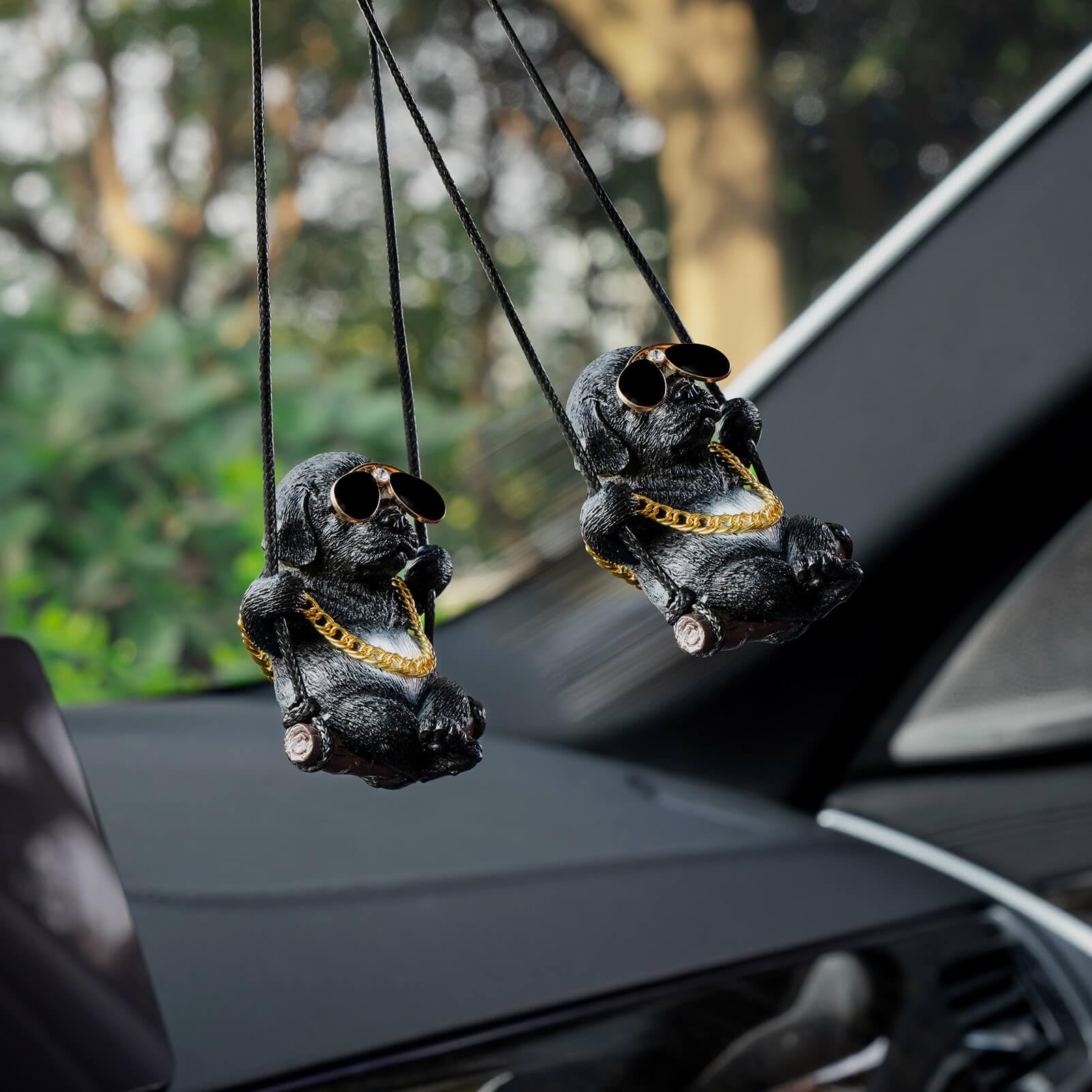 Floruit Labrador Retriever Car Mirror Hanging Accessories Cute Swinging Dog Rear View Mirror Accessories for Men & Women (Black)