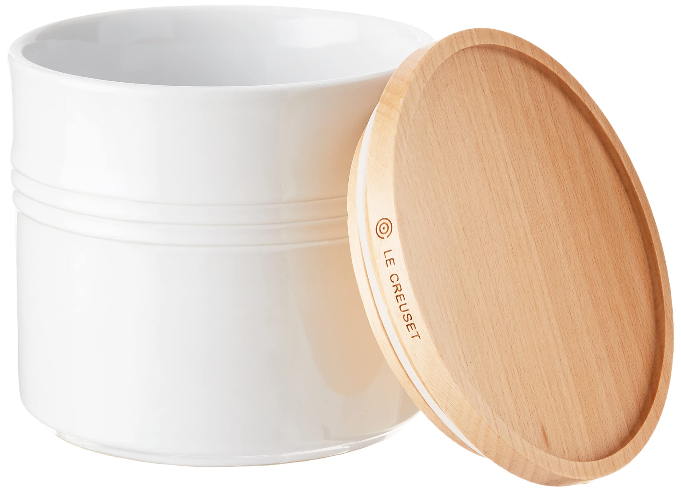 Le Creuset Stoneware Canister With Wood Lid, 1.5 Qt. (5.5'' Diameter), White