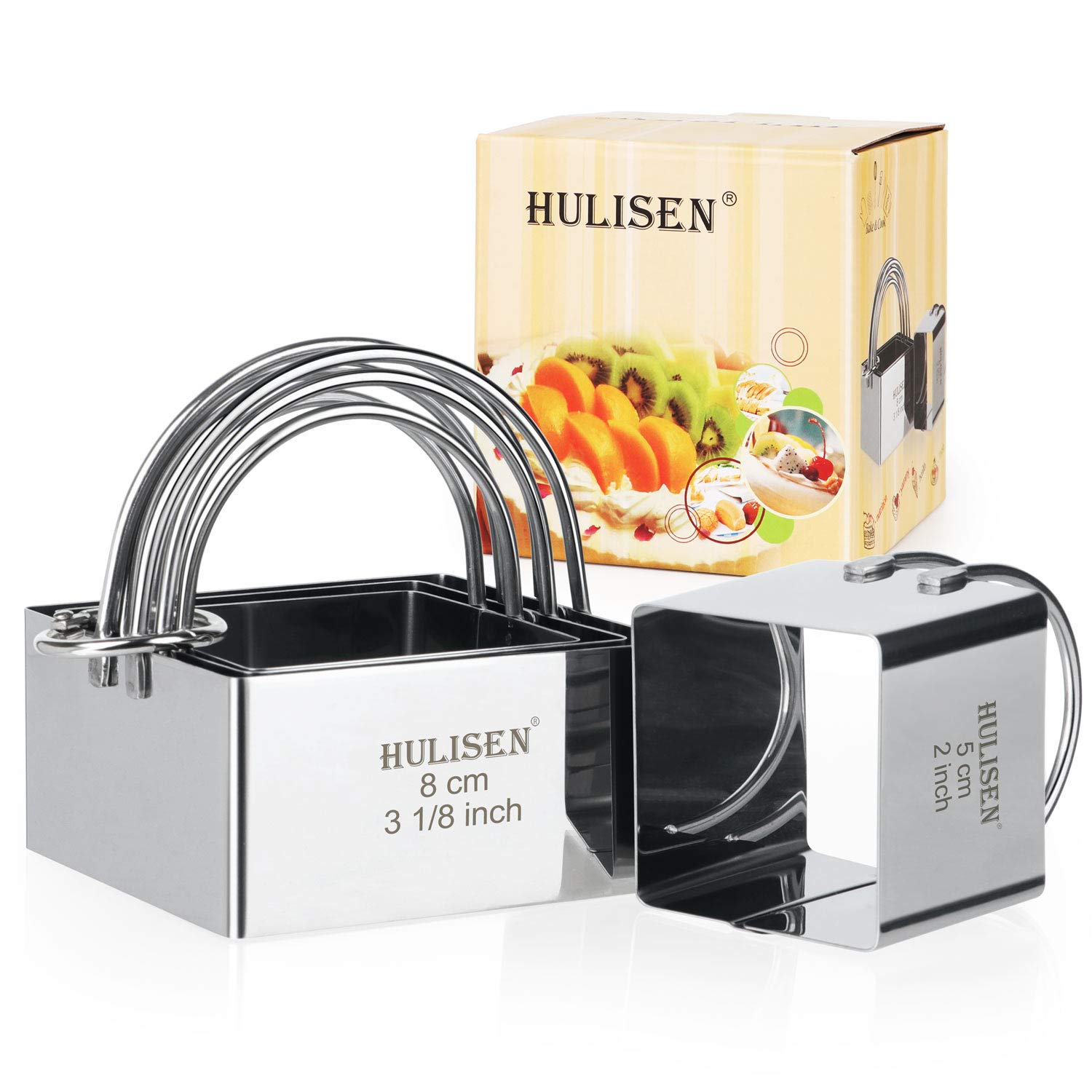 Hulisen Square Biscuit Cutter Set (4 Pieces/Set), Stainless Steel Cookies Cutter With Handle, Professional Baking Dough Tools, G