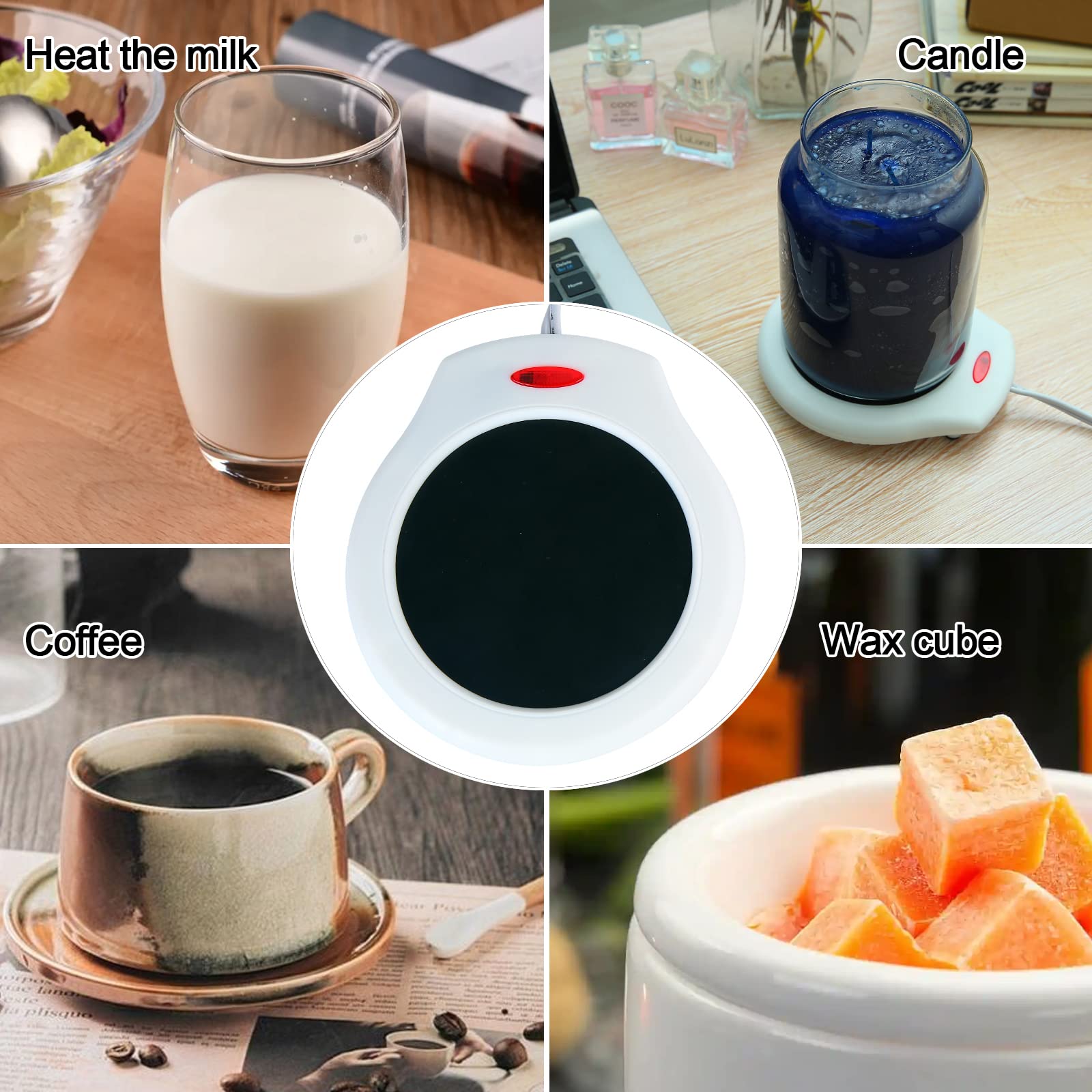 Home&Office Desktop Electric Mug Warmer-Coffee/Tea/Cocoa/Soup-Scented Candles Gift For Winter 2Pcs(White And Black (Cfw002-White